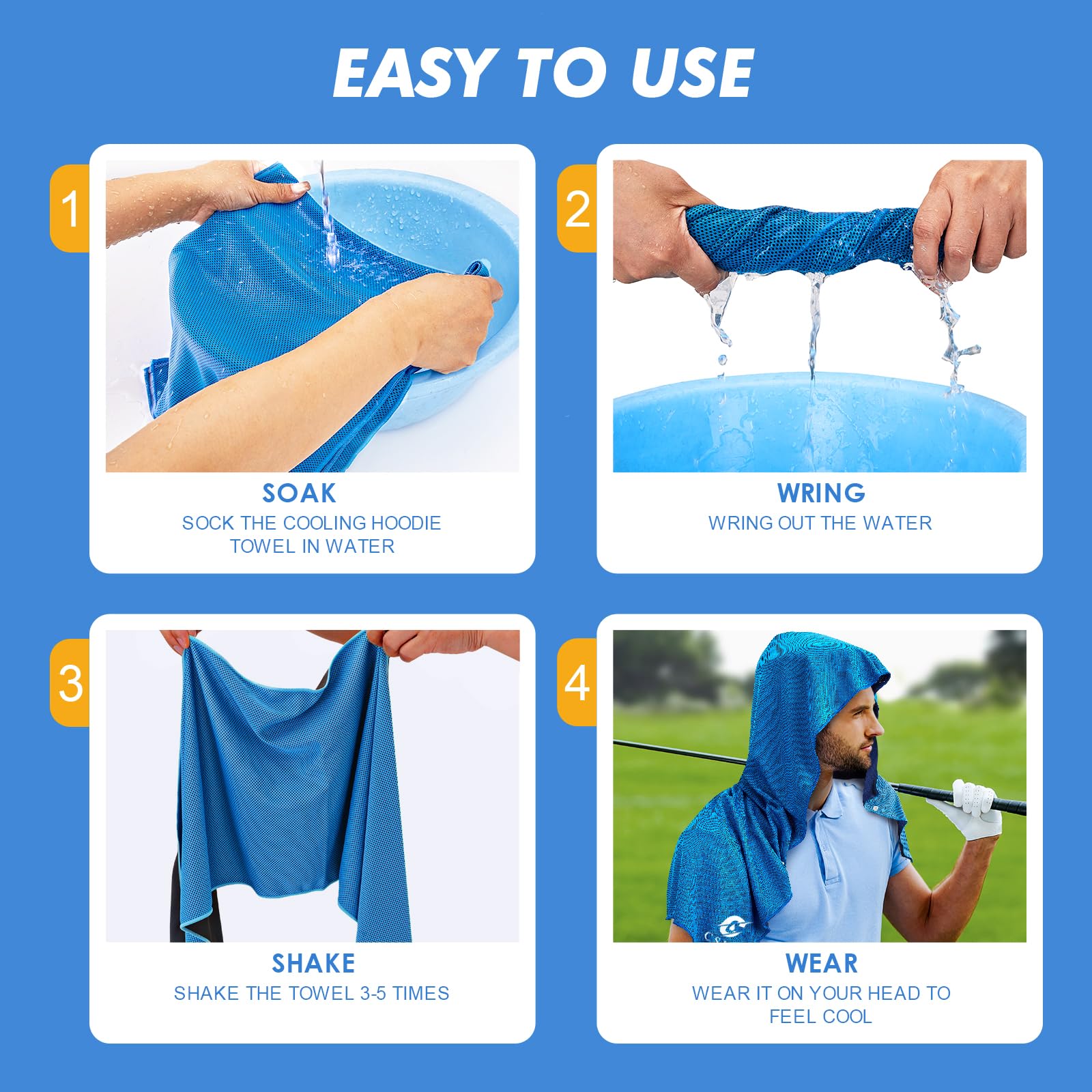 CSITE Cooling Hoodie Towels, Instant Cooling Towels for Neck and Face, UPF 50 Sun Protection, Ice Towel for Hot Weather, Head Towel for Sports, Camping, Cycling & More Activities