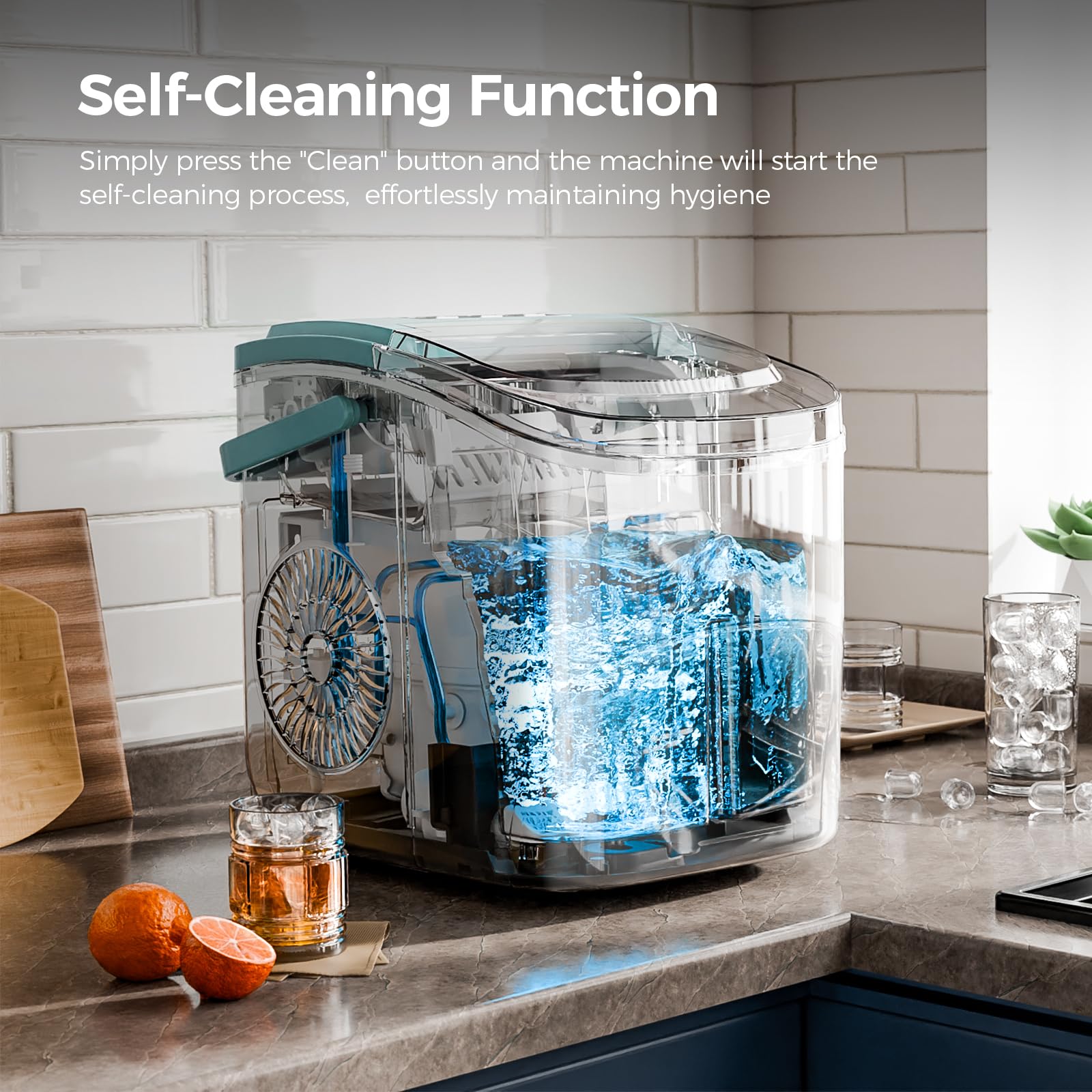 Electactic Ice Makers Countertop,26Lbs/24H,8Pcs in 6Mins,Portable Ice Maker Machine with Self-Cleaning,Interior Lighting,2 Sizes of Bullet Ice for Home/Office/Party(Black)