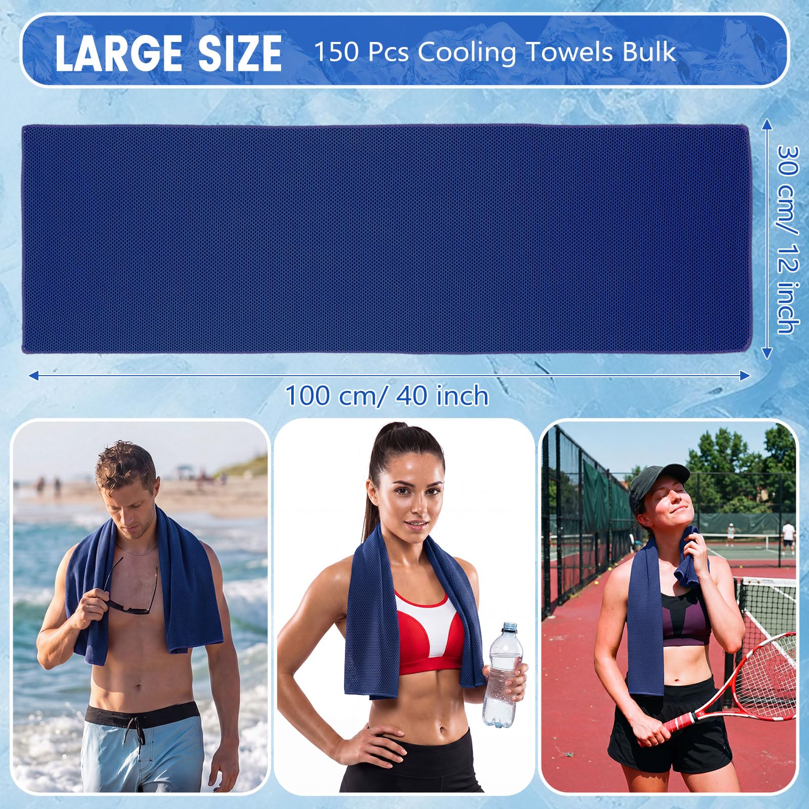 Hosuly 1000 Pack Cooling Towels Bulk 40 x 12 Inch Large Chilly Breathable Sweat Sports Cold Towels Sublimation Microfiber Ice Neck Rag for Hot Weather Workout Gym Team Gift (Dark Blue)