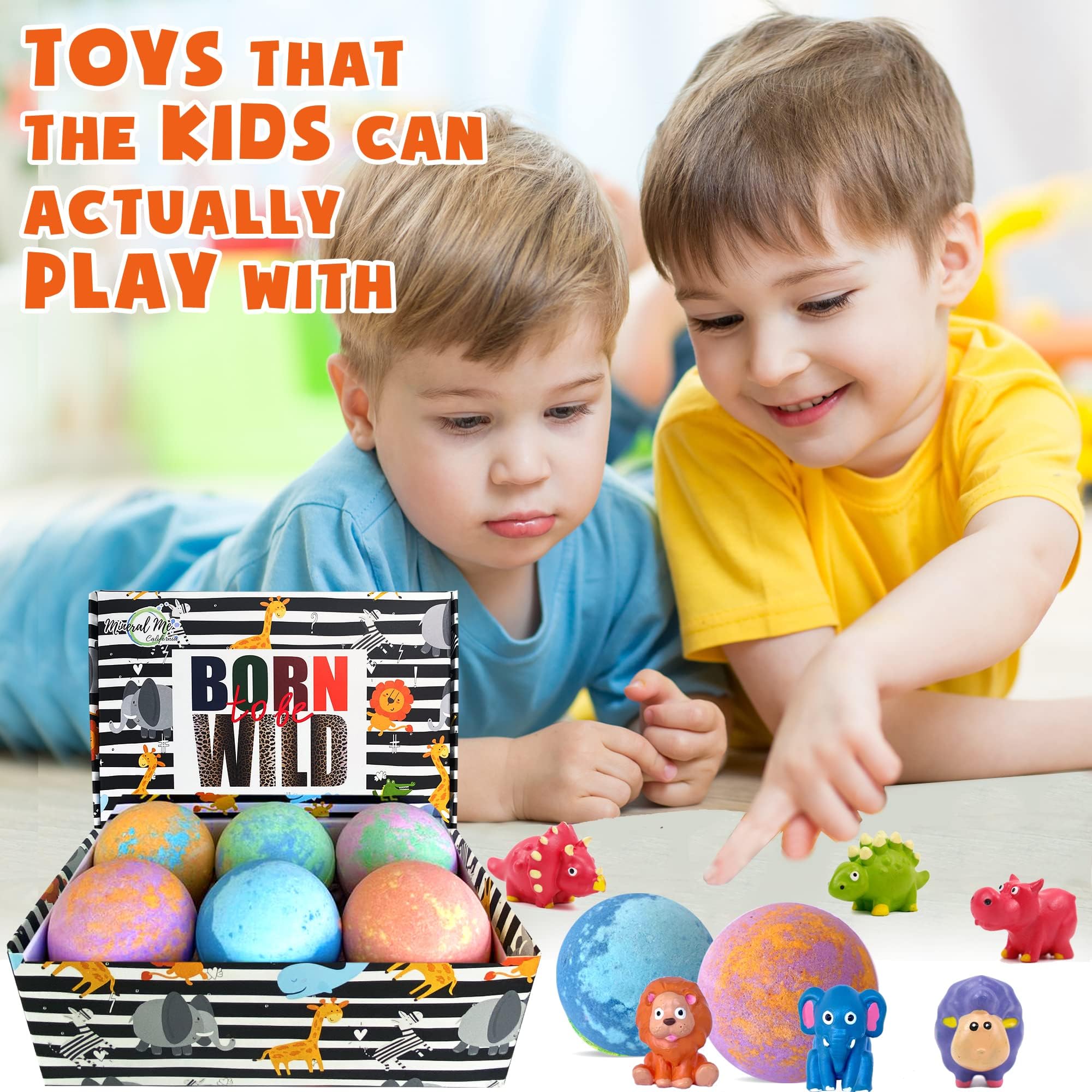 Bath Bombs for Kids with Surprise Inside - Organic Bath Fizzies with Toys Inside. All Natural, Gentle, and Kids Safe, Rainbow Spa Bath Fizz Balls, Birthday Gifts for Boys, Toddlers, Baby