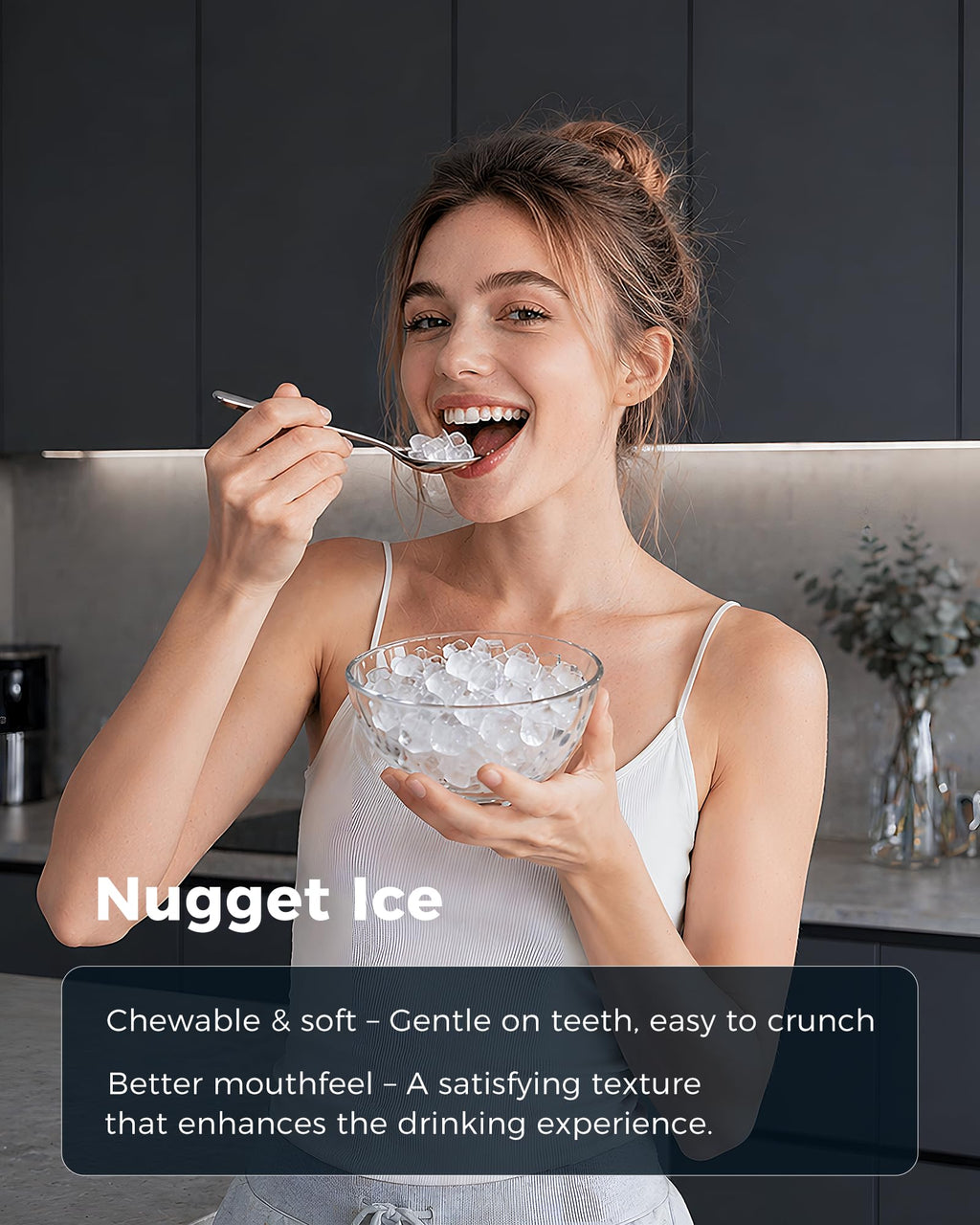 CyberChill Nugget Ice Maker Countertop 44lbs Per Day Pebble Sonic Ice Makers Machine Chewable Pellet Ice with Self-Cleaning Removable Water Tank See Through Window for Home/Kitchen/Office