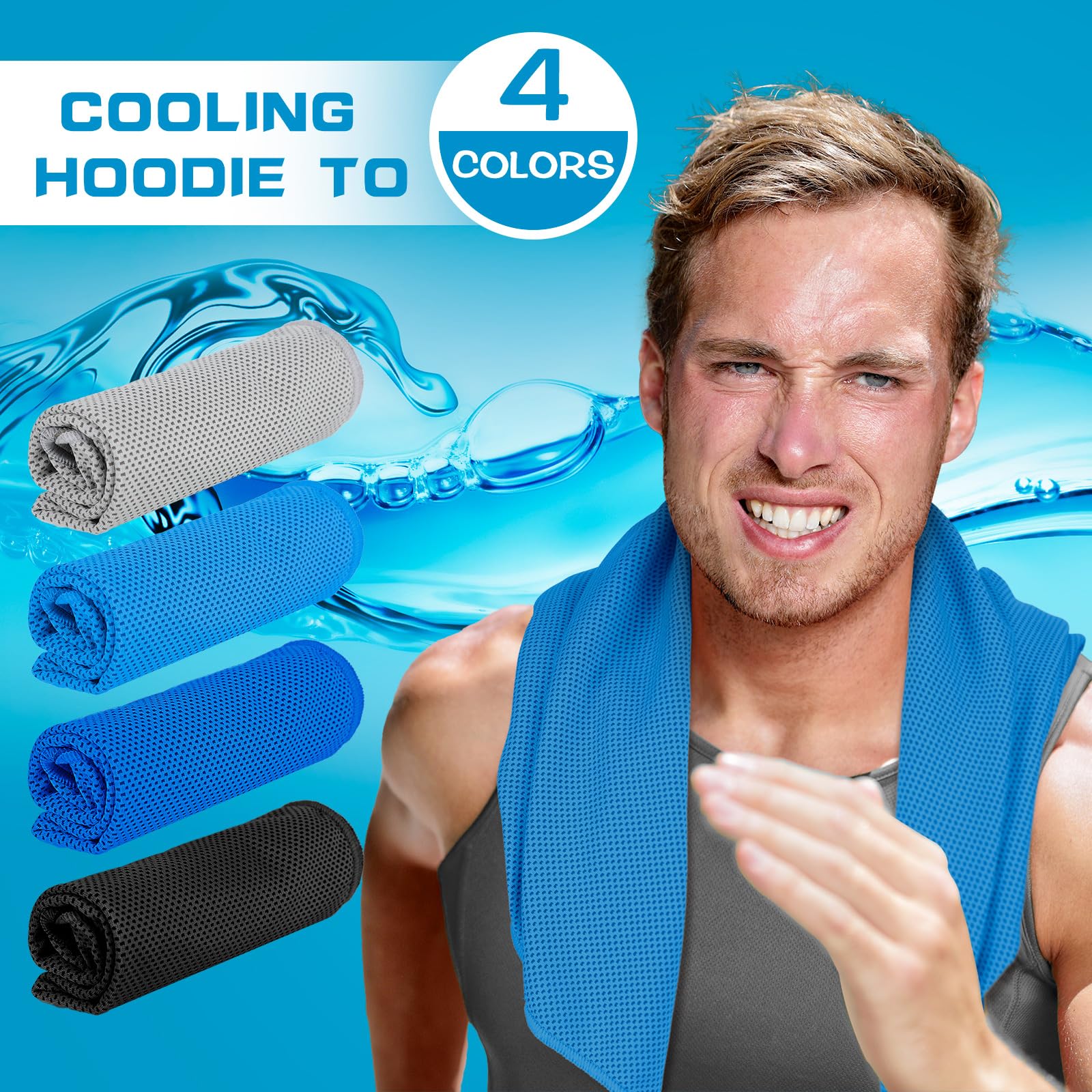 Bencailor 4 Pack Cooling Hoodie Towels Cooling Towels for Neck and Face Head Wrap UPF 50 UV Sun Protection for Sport Workout Camping(Black and Gray,Classic Style)