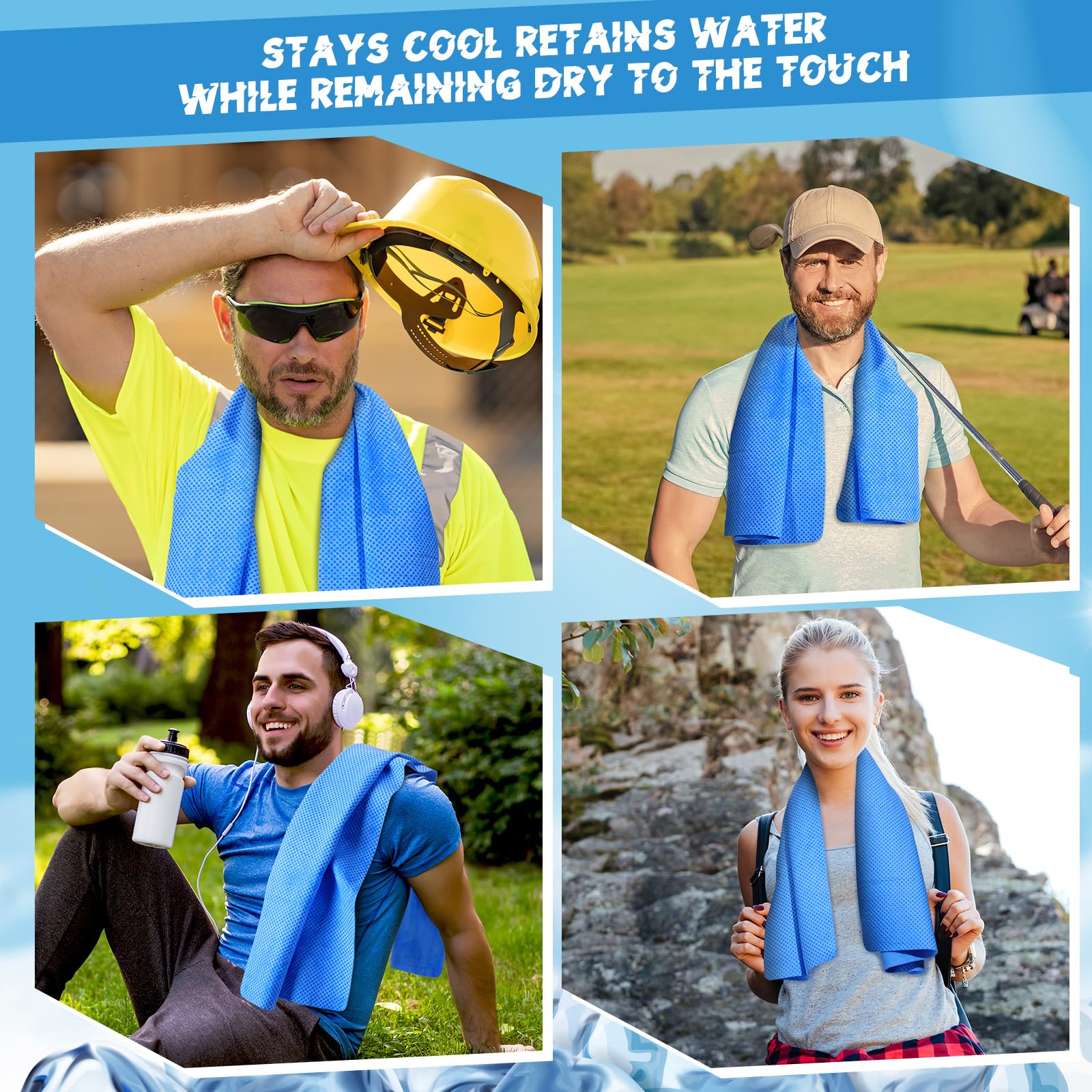 Peryiter 3 Packs PVA Cooling Towel Reusable Instant Cooling Neck Towel Breathable Soft Long Lasting Ice Sports Supplies for Running Hiking Swimming Golf (Dark Blue)