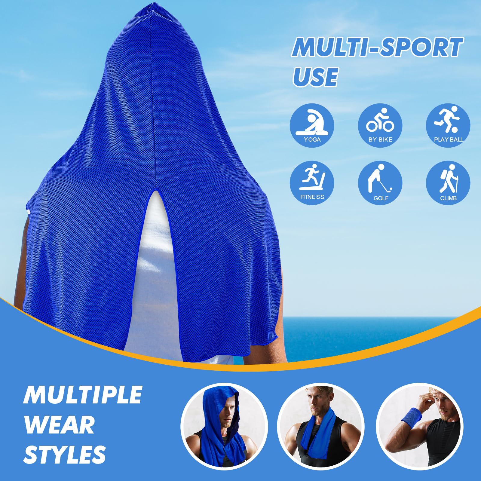CSITE Cooling Hoodie Towels, Instant Cooling Towels for Neck and Face, UPF 50 Sun Protection, Ice Towel for Hot Weather, Head Towel for Sports, Camping, Cycling & More Activities