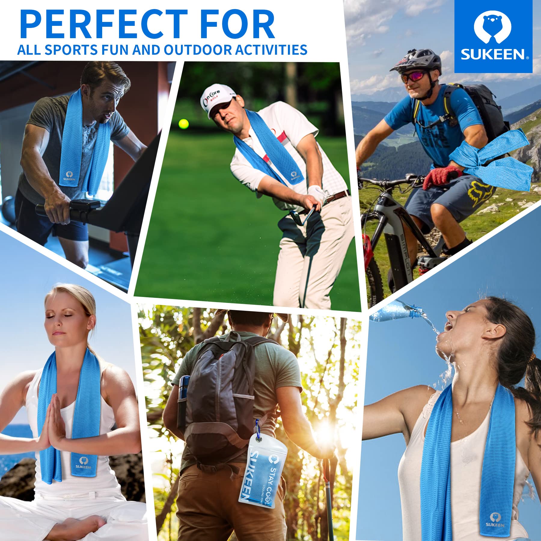 Sukeen Cooling Towel (40"x12") for Neck & Head - Soft Breathable Chilly Sweat Towel for Yoga, Golf, Gym, Camping, Running, Workout & More Activities