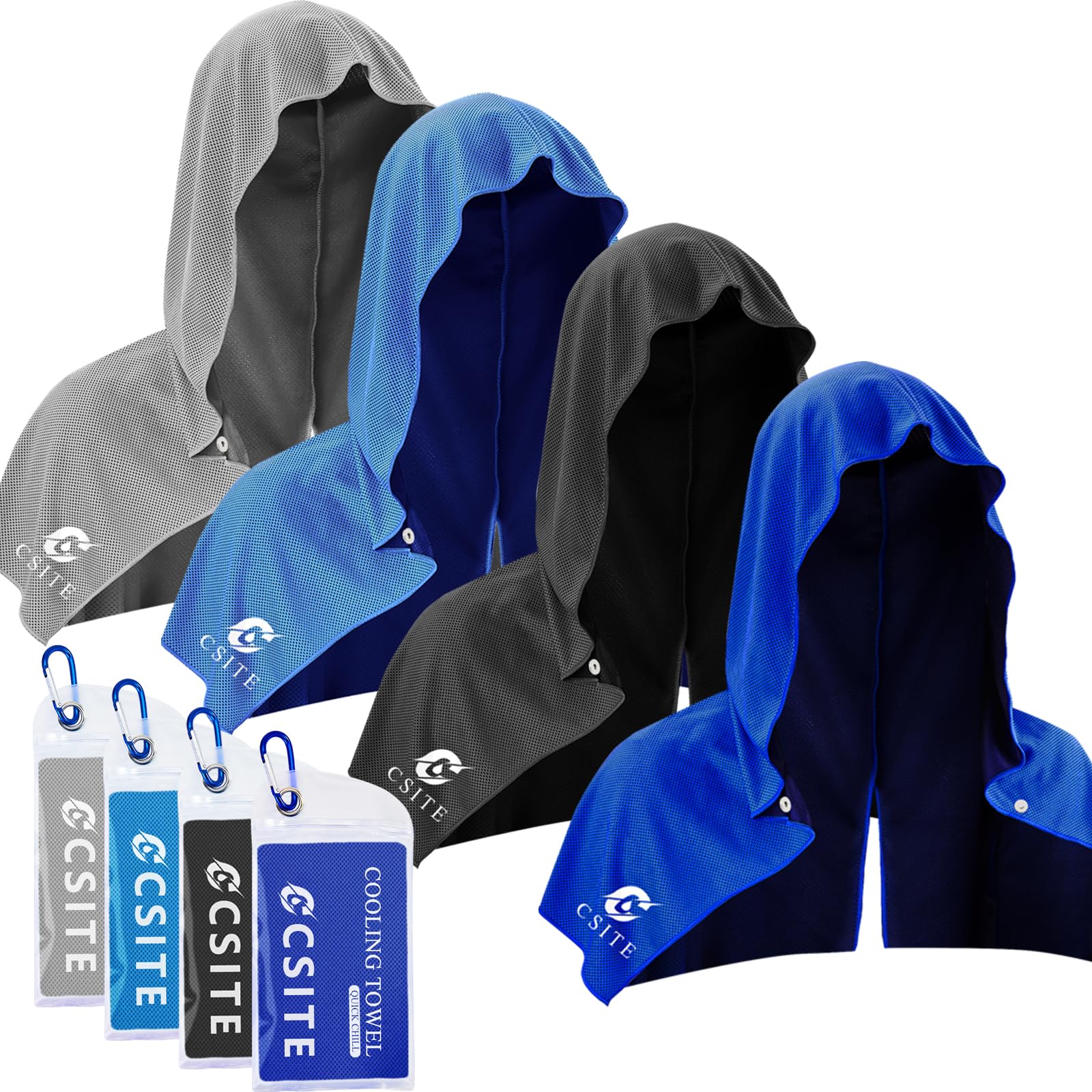 CSITE Cooling Hoodie Towels, Instant Cooling Towels for Neck and Face, UPF 50 Sun Protection, Ice Towel for Hot Weather, Head Towel for Sports, Camping, Cycling & More Activities