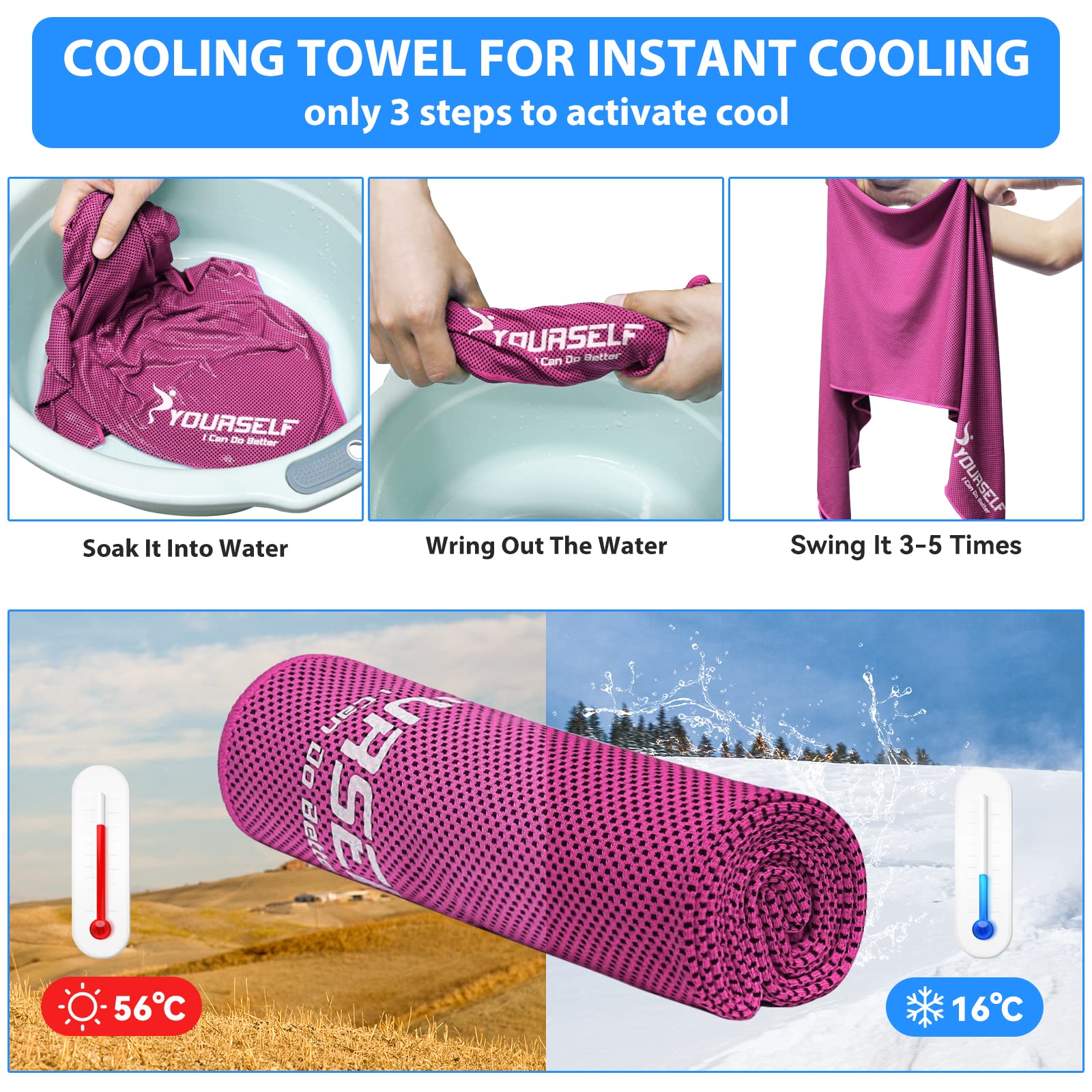 SYOURSELF Cooling Towel, Cooling Towels for Neck,40" x 12"Ice Towel for Instant Cooling Relief, Soft Breathable Chilly Towel, Perfect Yoga, Golf, Sports, Gym, Workout, Athletes Towel (1PC-Orange)