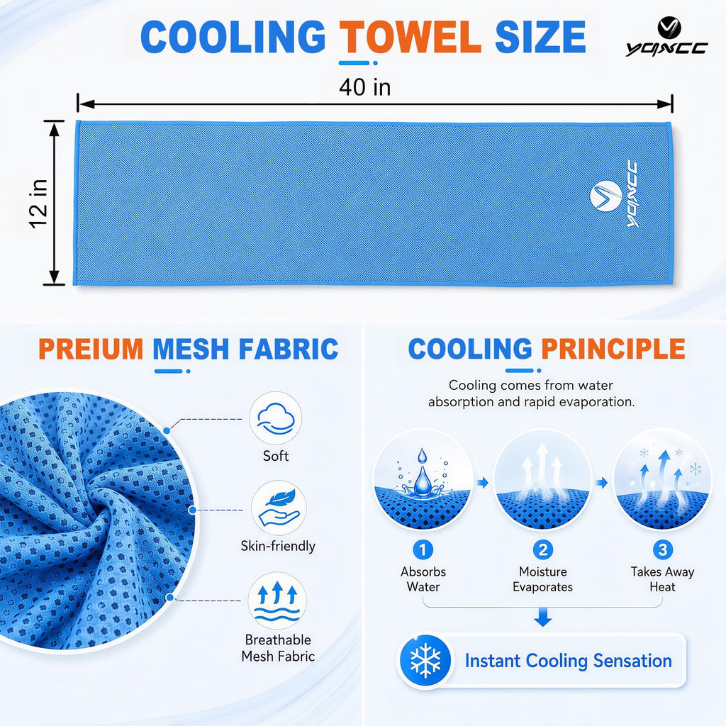 YQXCC 4 Pack Cooling Towels 40"x12", Cool Ice Towels for Neck & Face | Cooling Neck Wraps, Soft Breathable Microfiber Chilly Towels, Ideal for Gym, Yoga, Golf, Running, Camping & Hot Weather