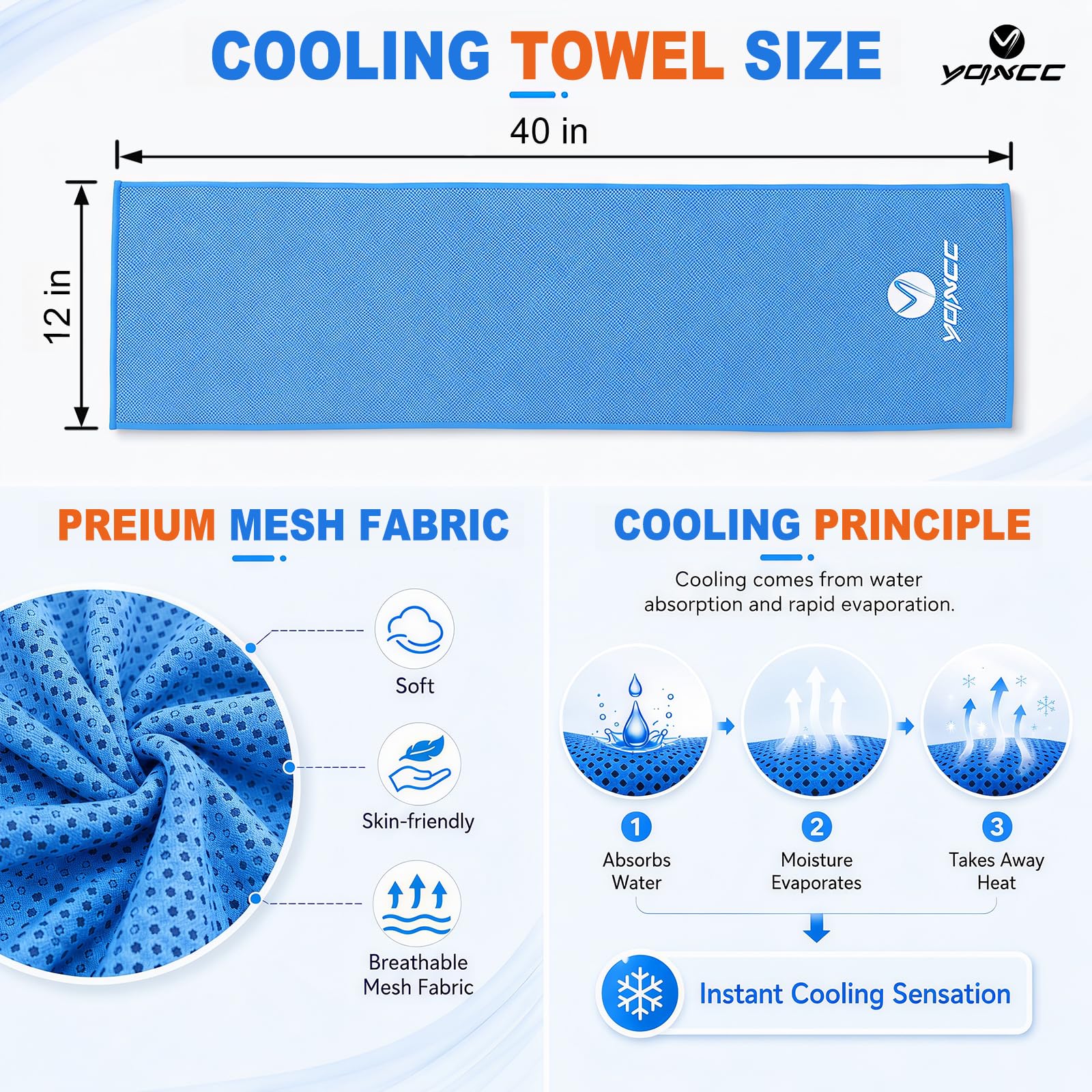 YQXCC 4 Pack Cooling Towels 40"x12", Cool Ice Towels for Neck & Face | Cooling Neck Wraps, Soft Breathable Microfiber Chilly Towels, Ideal for Gym, Yoga, Golf, Running, Camping & Hot Weather