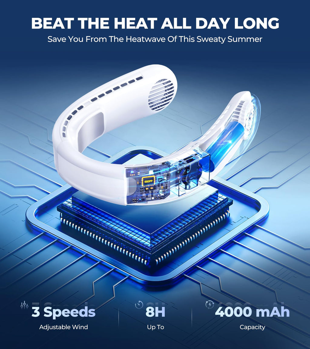 1S Cool Down 30°F Neck Fan with Double Semiconductor Coolers, 360° Surrounded Personal Fans Air Conditioner that Blow Cold Air, 8H lasting Portable Fan with 3 Speed, Gifts for Men Women Outdoor Travel