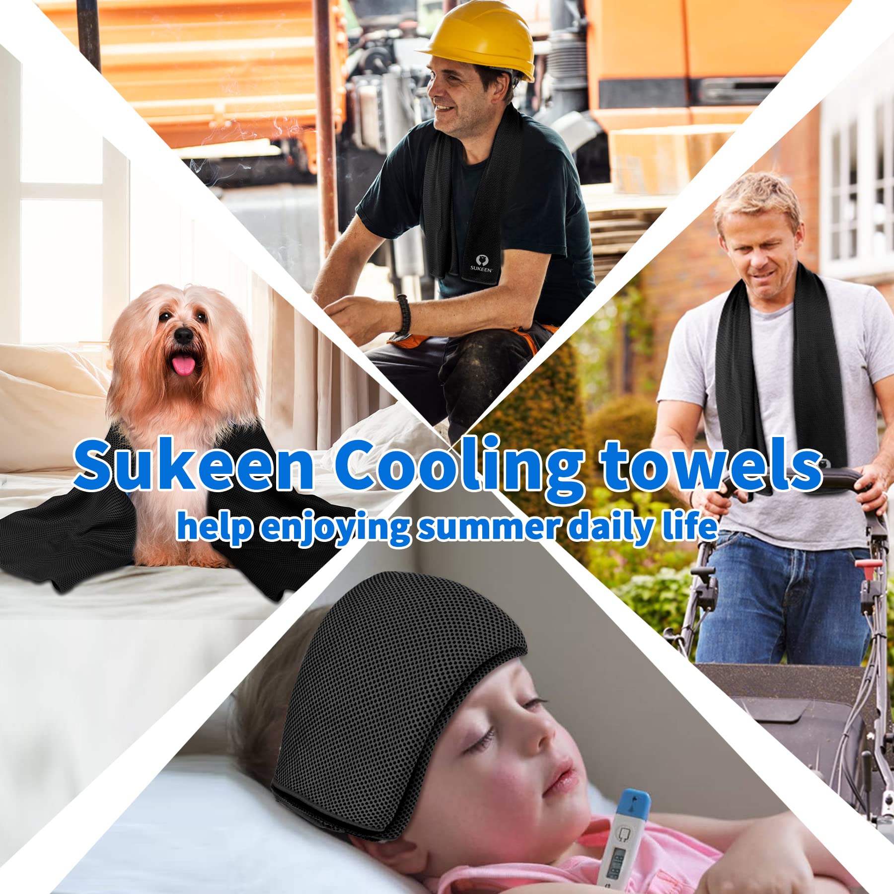 Sukeen 4Pack Cooling Towel (40"x12"),Ice Towel,Soft Breathable Chilly Towel,Microfiber Towel for Yoga,Sport,Running,Gym,Workout,Camping,Fitness,Workout & More Activities