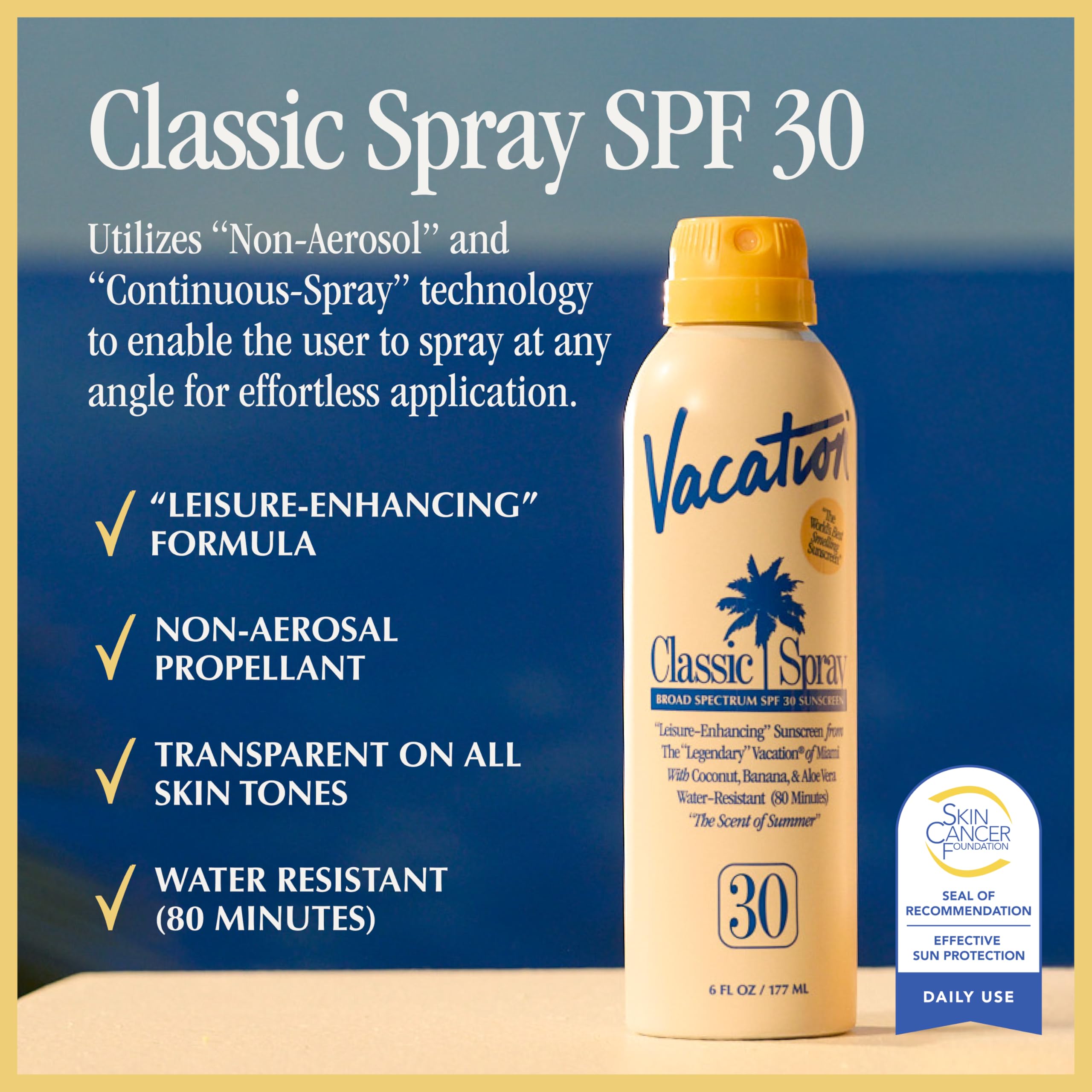 Vacation Classic SPF 50 Sunscreen Spray, 6 Fluid Ounces, Pack of 3 - Broad Spectrum, Lightweight, Transparent on All Skin Tones, Water-Resistant, Vegan, Dermatologist-Tested