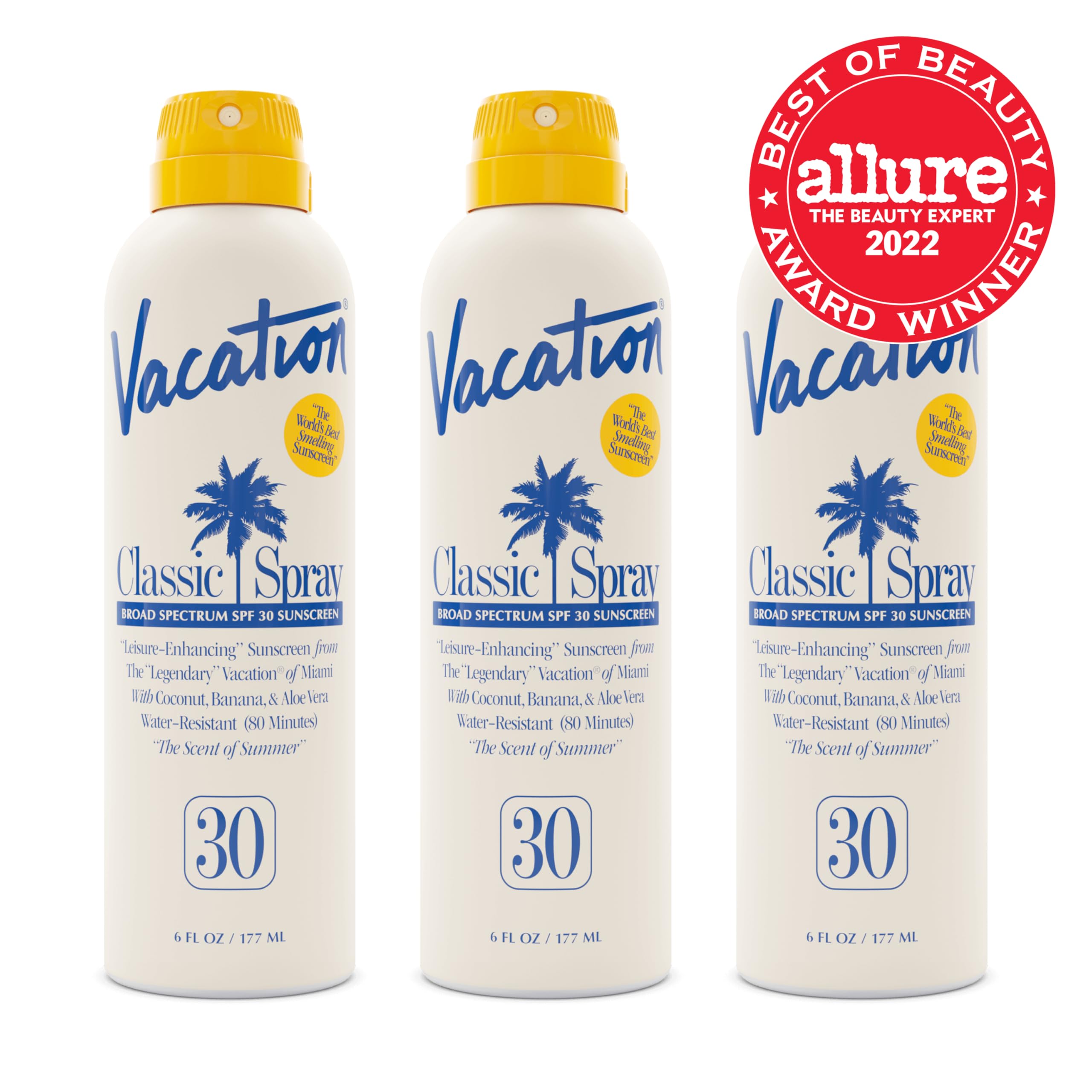 Vacation Classic SPF 50 Sunscreen Spray, 6 Fluid Ounces, Pack of 3 - Broad Spectrum, Lightweight, Transparent on All Skin Tones, Water-Resistant, Vegan, Dermatologist-Tested