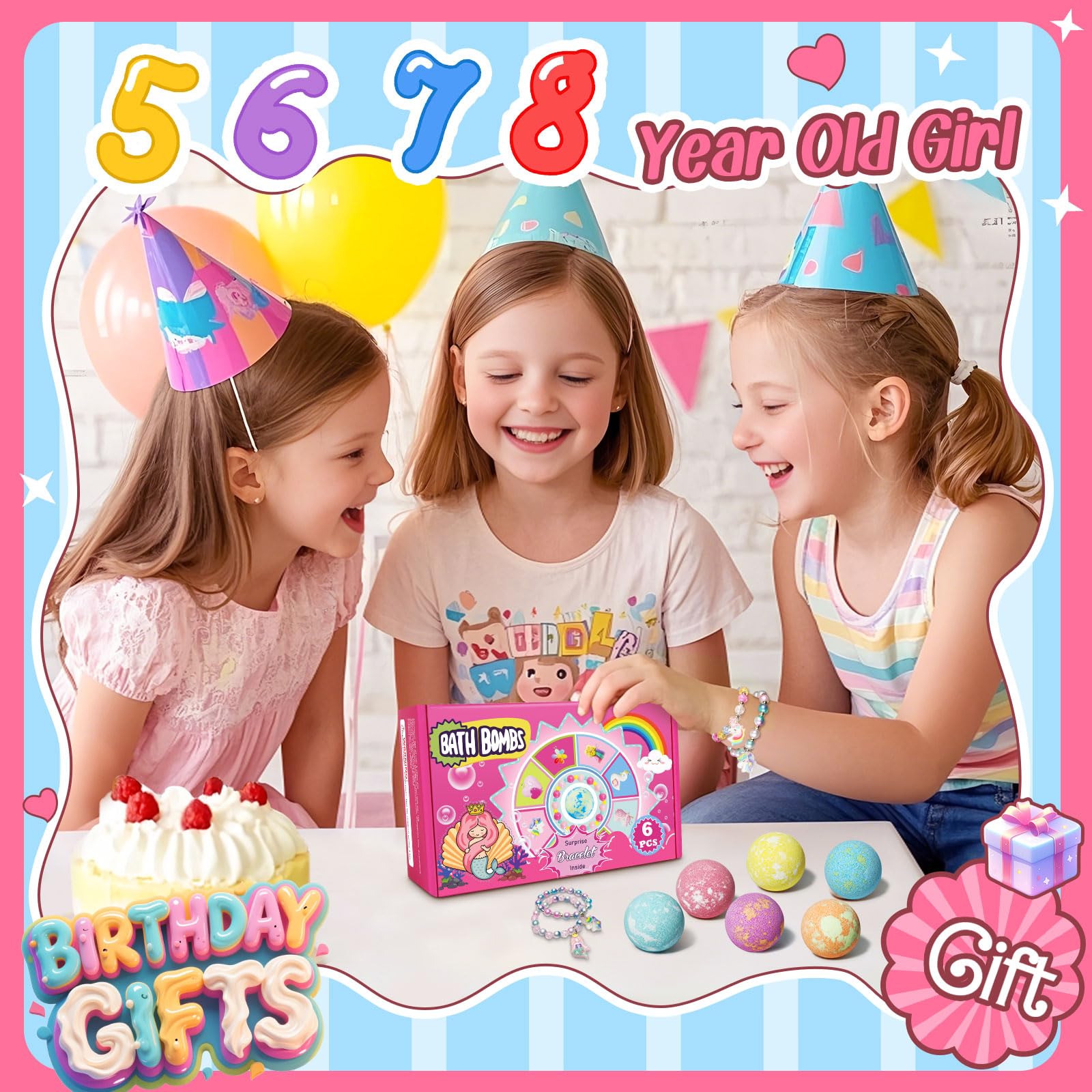 Unicorn Bath Bombs for Kids Girls with Bracelet Inside, sanyi Boo Basket Stuffers Bubble Bath Toys Birthday Gifts Christmas Stocking Stuffers for 4 5 6 7 8 Year Old Girl Daughter Granddaughter