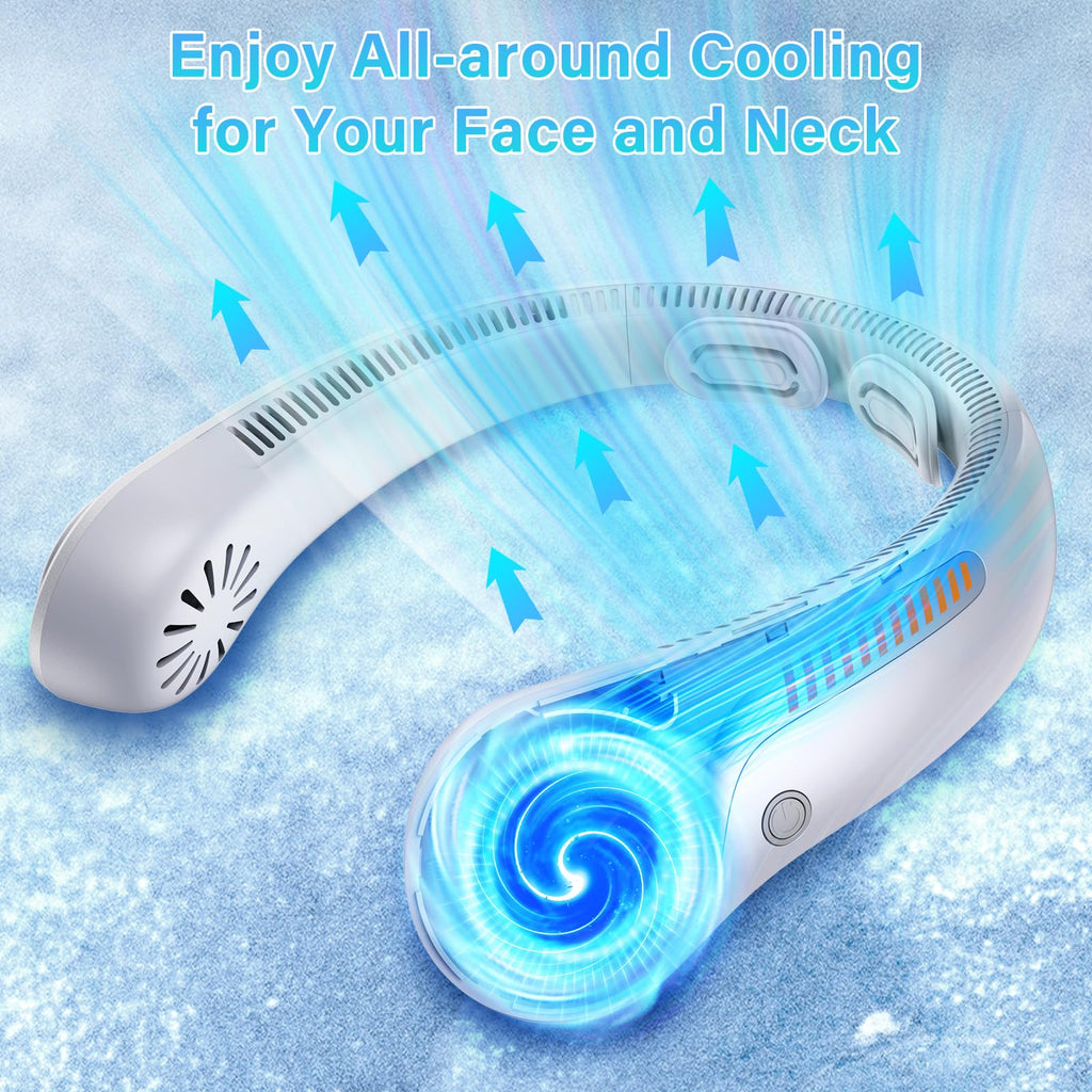 Portable Neck Fan Rechargeable, 5 Speeds, Lightweight, Long Lasting, Battery Operated All-Around Cooling Quiet Personal Fans for Travel Camping Cooling Essentials, Birthday Gifts for Women Men Mom Dad