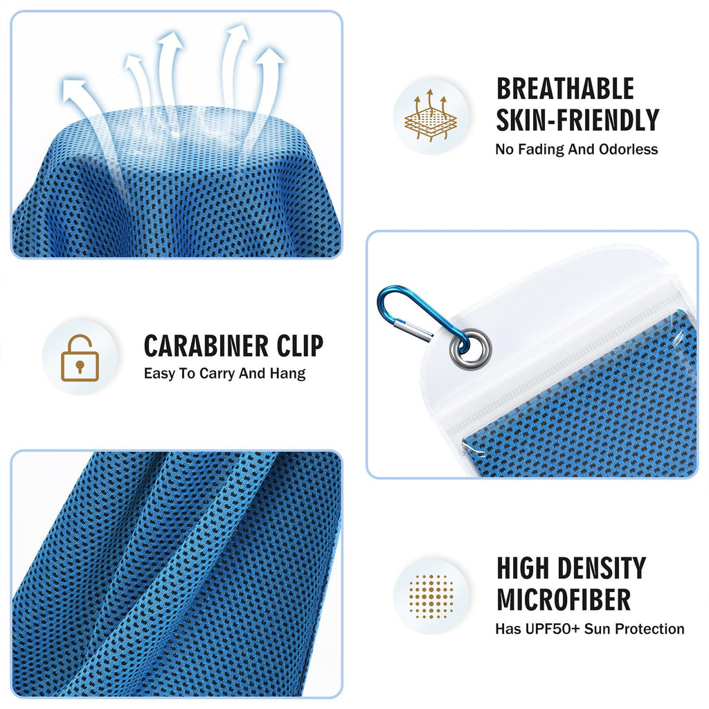 Hemndic 4 Pack Cooling Towels (40"x12"), Soft Breathable Cooling Towels for Neck and Face, Microfiber Workout Towels for Yoga, Golf, Running, Hiking & More Activities
