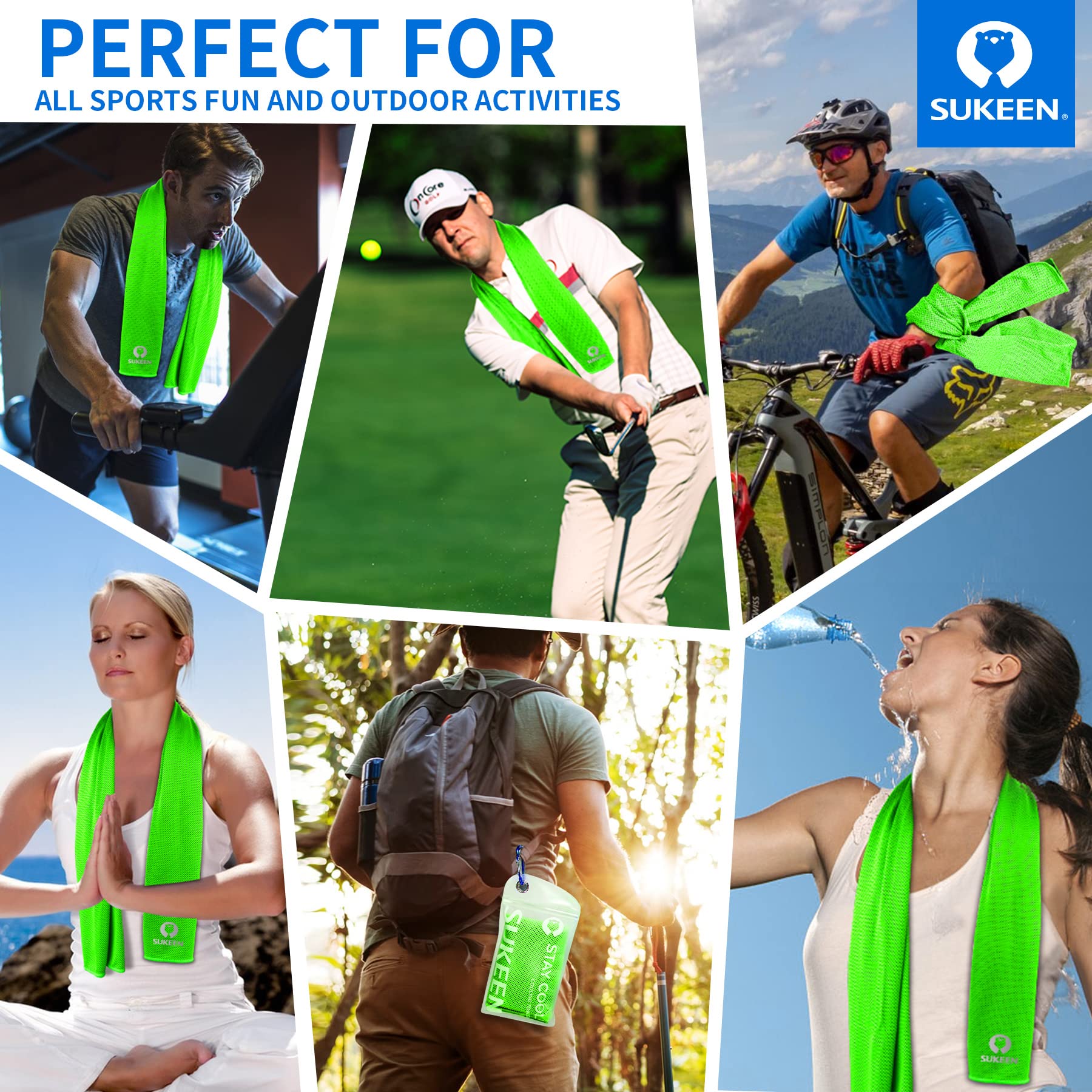 Sukeen 4Pack Cooling Towel (40"x12"),Ice Towel,Soft Breathable Chilly Towel,Microfiber Towel for Yoga,Sport,Running,Gym,Workout,Camping,Fitness,Workout & More Activities
