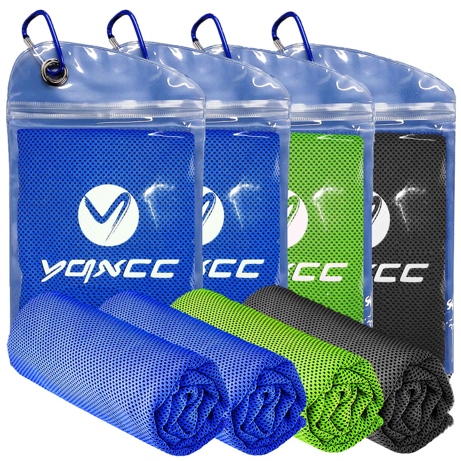YQXCC 4 Pack Cooling Towels (47"x12"), Ice Cool Neck Towel, Soft Breathable Microfiber for Yoga, Golf, Gym, Running, Camping & Hot Weather