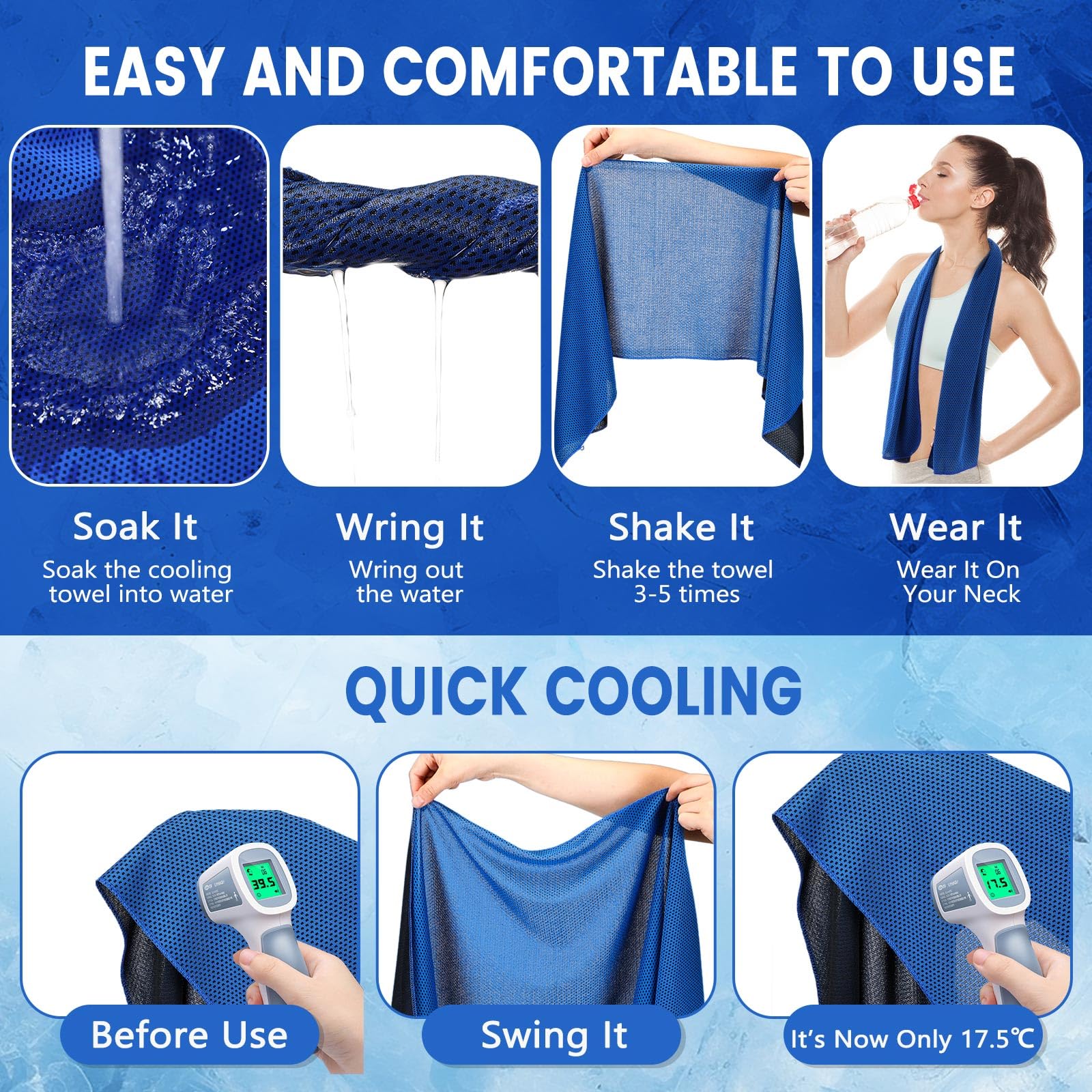 Hosuly 1000 Pack Cooling Towels Bulk 40 x 12 Inch Large Chilly Breathable Sweat Sports Cold Towels Sublimation Microfiber Ice Neck Rag for Hot Weather Workout Gym Team Gift (Dark Blue)
