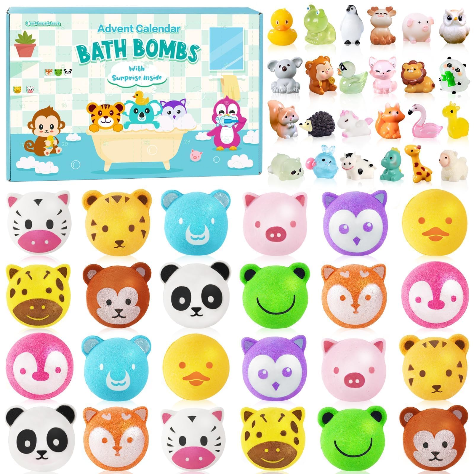 Bath Bombs for Kids with Surprise Toys Inside, 12 Pcs Bubble Bath Fizzy Balls with 12 Animal Shapes, Natural Bath Bombs Valentine's Day Easter Children's Day Gift Set for Kids Girls Boys Toddlers