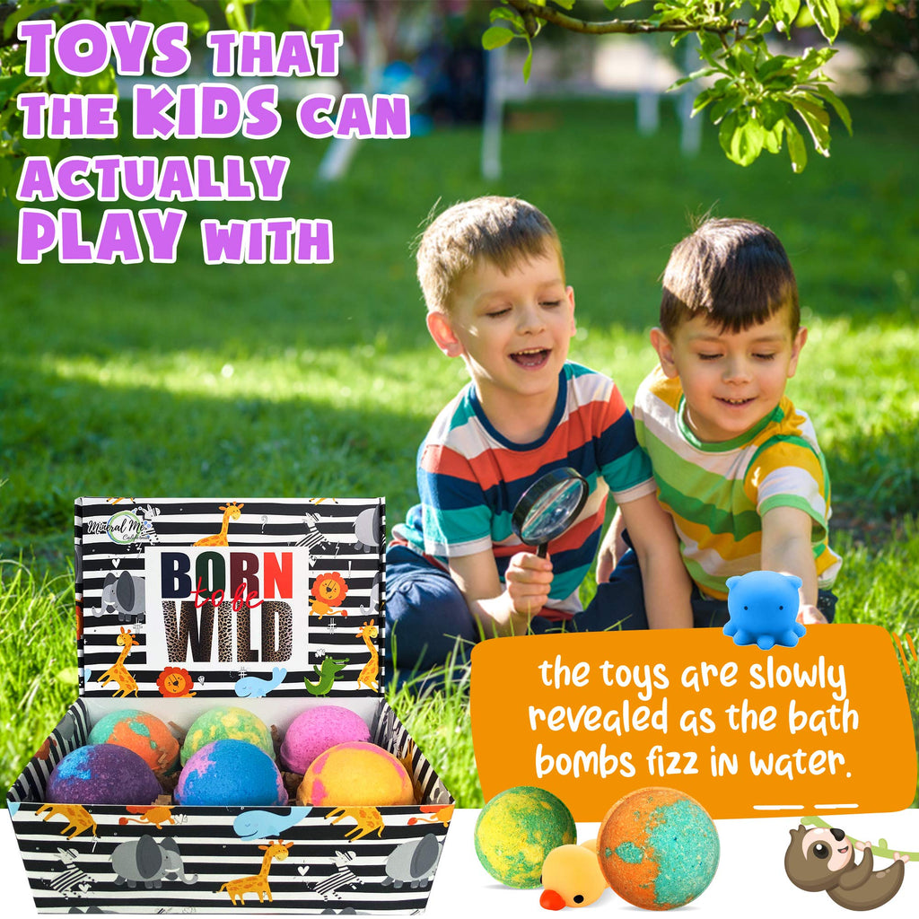 Bath Bombs for Kids with Surprise Inside - Organic Bath Fizzies with Toys Inside. All Natural, Gentle, and Kids Safe, Rainbow Spa Bath Fizz Balls, Birthday Gifts for Boys, Toddlers, Baby