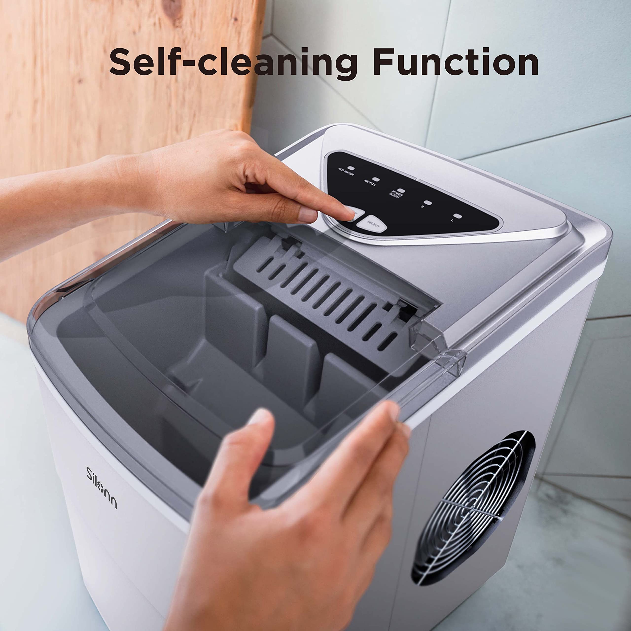 Silonn Nugget Ice Maker Countertop, Pellet Ice Machine with Self-Cleaning Function, Sonic Ice Maker Produces 36lbs of Chewable Ice in 24 Hours, Ideal for Home Kitchen and Office (Black)