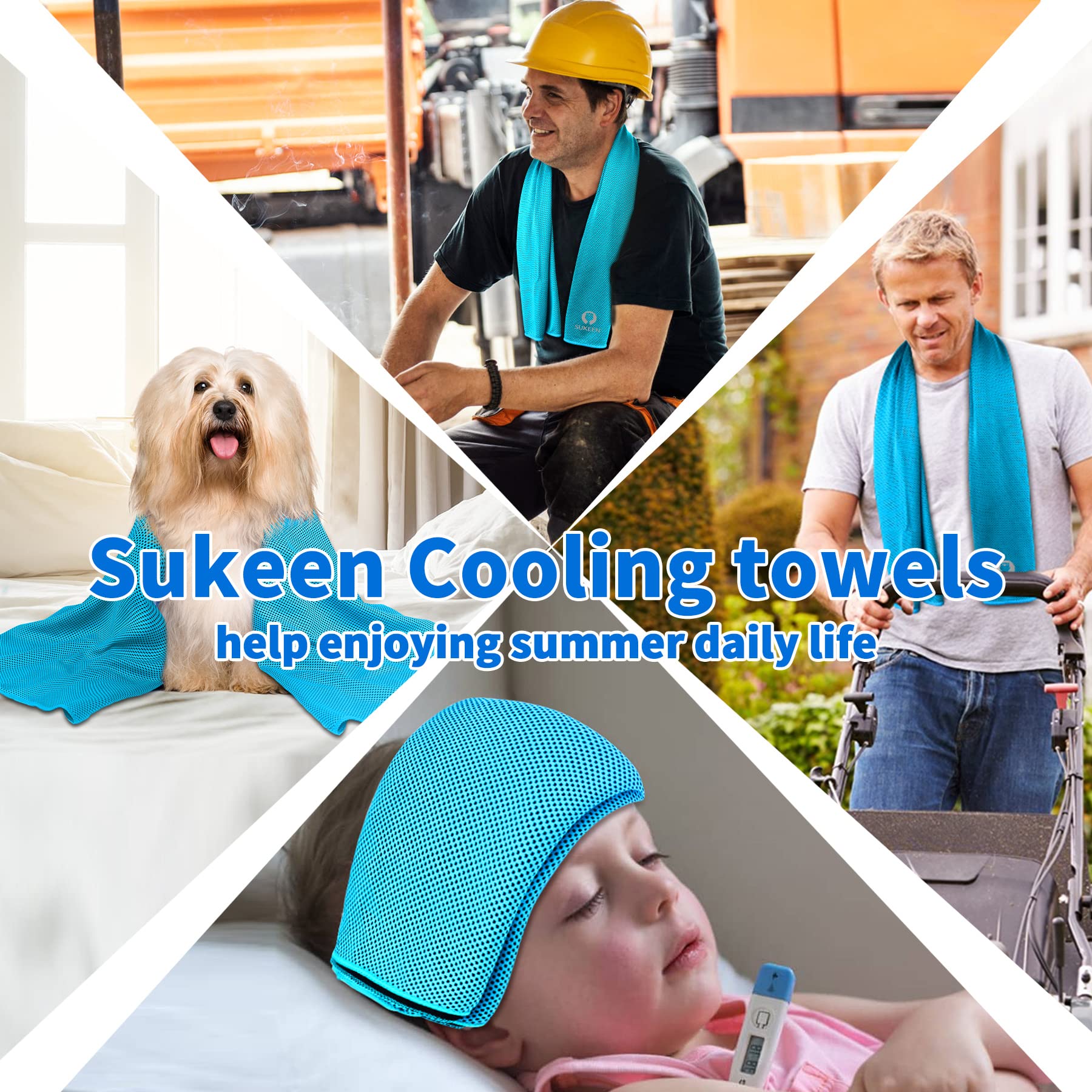 Sukeen 4Pack Cooling Towel (40"x12"),Ice Towel,Soft Breathable Chilly Towel,Microfiber Towel for Yoga,Sport,Running,Gym,Workout,Camping,Fitness,Workout & More Activities
