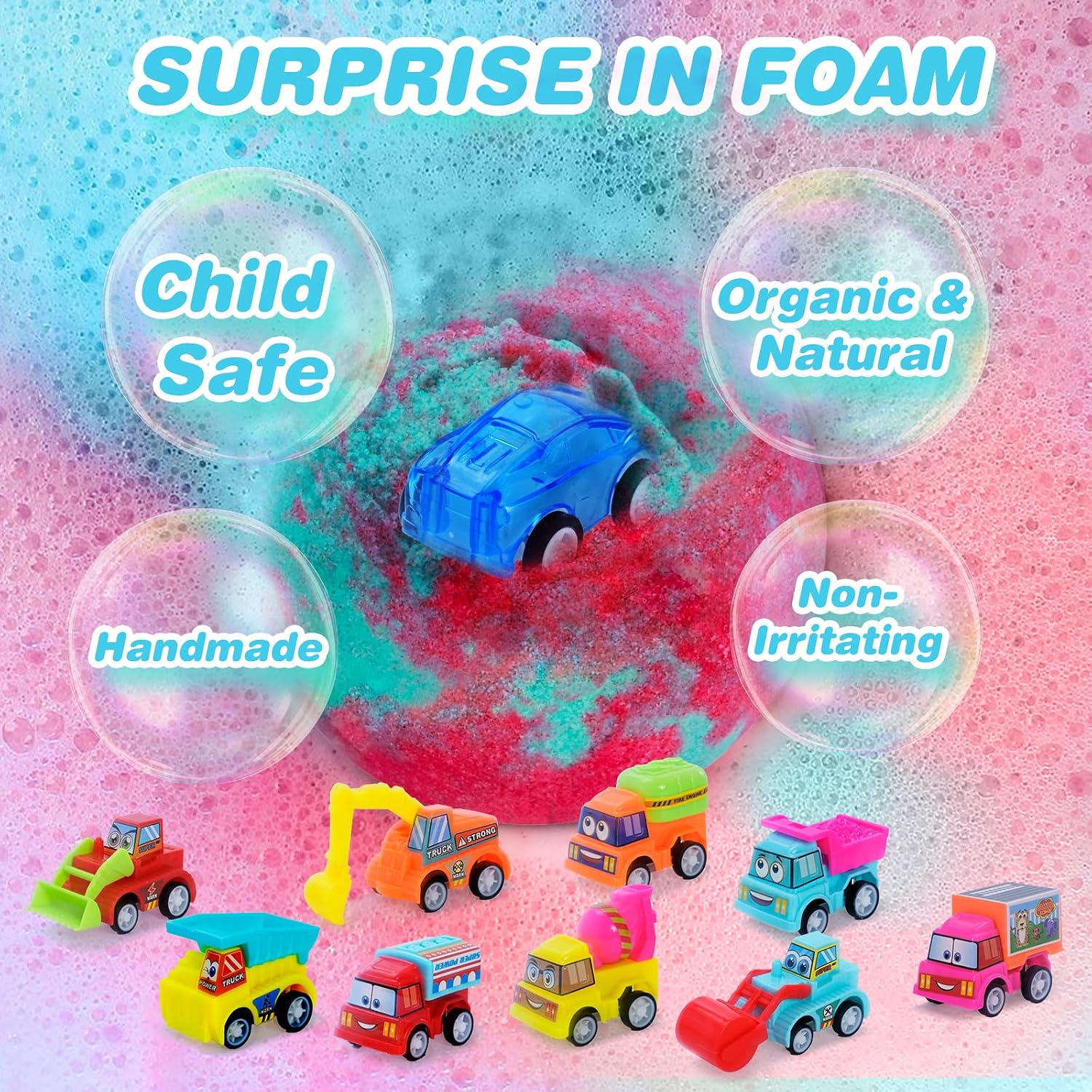 Bath Bombs for Kids with Toys Inside, 6 Pack Kids Bath Bombs with Surprise Car Bath Toys for Boys Girls, Fizzy Bubble Bath Ball Includes Pull-Back Vehicles Cars, Gift for Birthday Halloween Christmas
