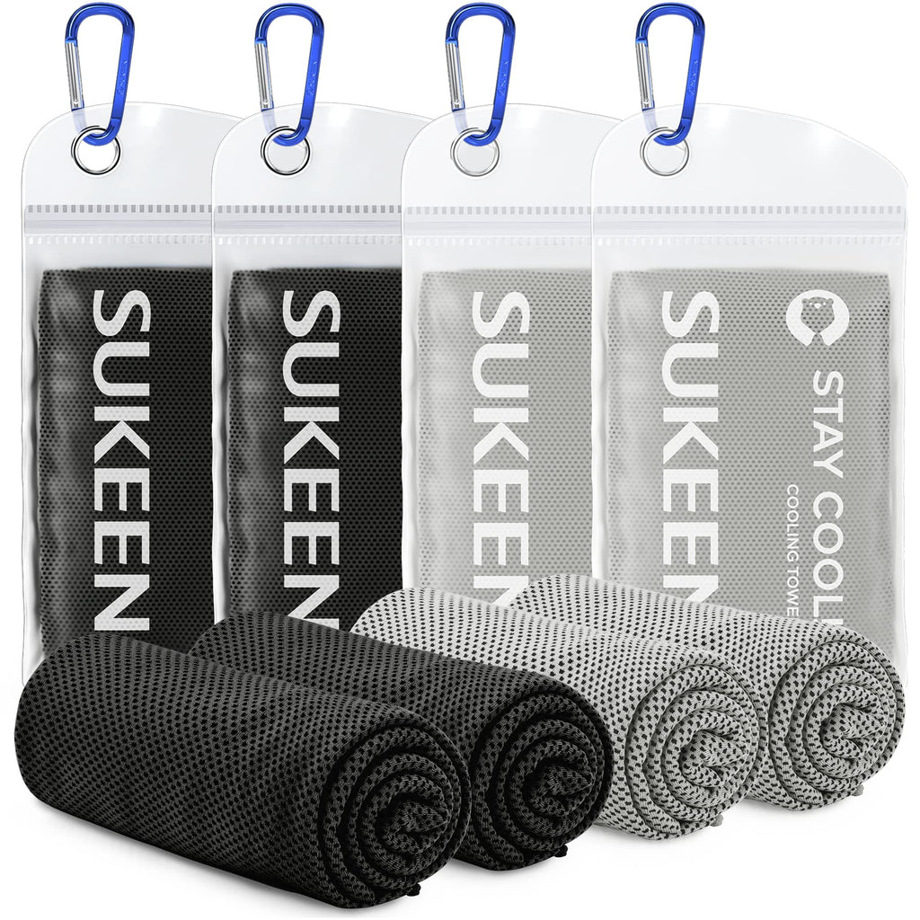 Sukeen 4Pack Cooling Towel (40"x12"),Ice Towel,Soft Breathable Chilly Towel,Microfiber Towel for Yoga,Sport,Running,Gym,Workout,Camping,Fitness,Workout & More Activities