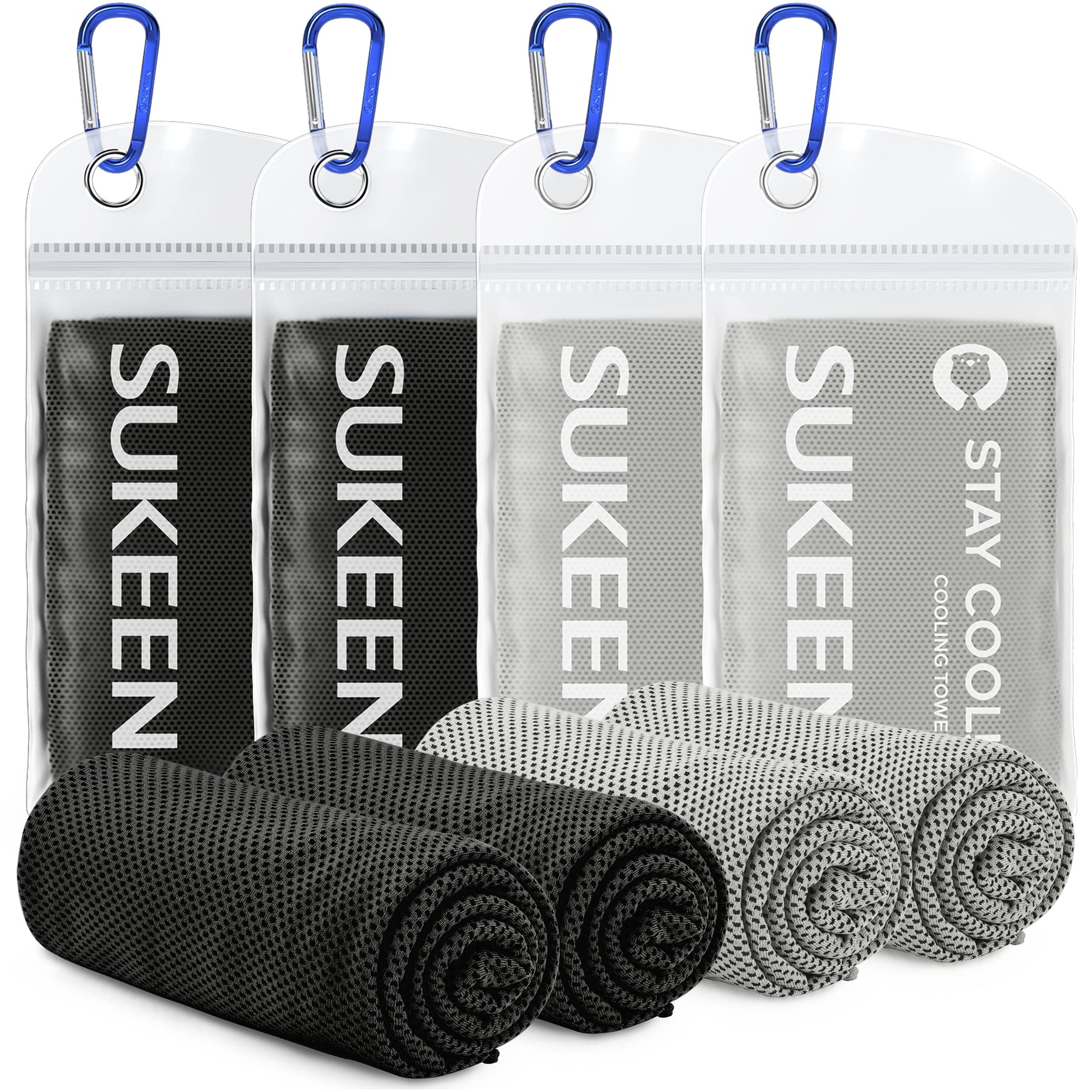 Sukeen 4Pack Cooling Towel (40"x12"),Ice Towel,Soft Breathable Chilly Towel,Microfiber Towel for Yoga,Sport,Running,Gym,Workout,Camping,Fitness,Workout & More Activities