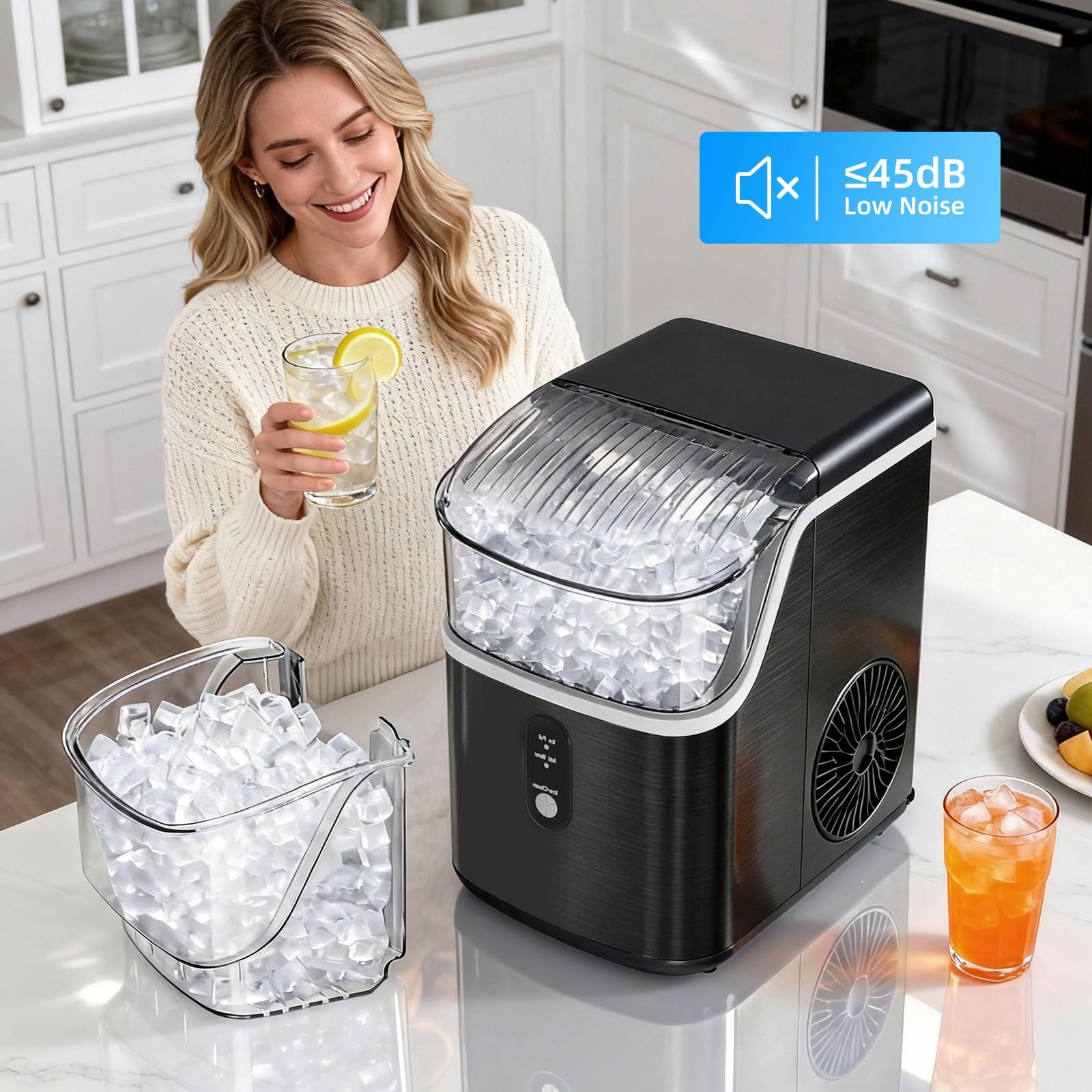 Antarctic Star Nugget Ice Makers Countertop, Pebble Ice Machine with Chewable Pellet Ice, 35Lbs/24H, Self-Cleaning, Sonic Ice, One-Click Operation, for Kitchen,Party Stainless Steel Silver