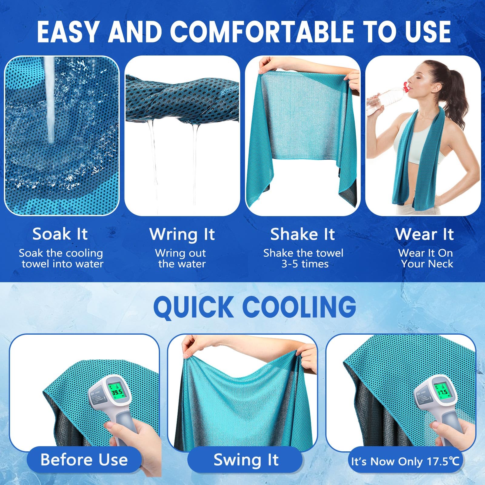 Hosuly 1000 Pack Cooling Towels Bulk 40 x 12 Inch Large Chilly Breathable Sweat Sports Cold Towels Sublimation Microfiber Ice Neck Rag for Hot Weather Workout Gym Team Gift (Dark Blue)