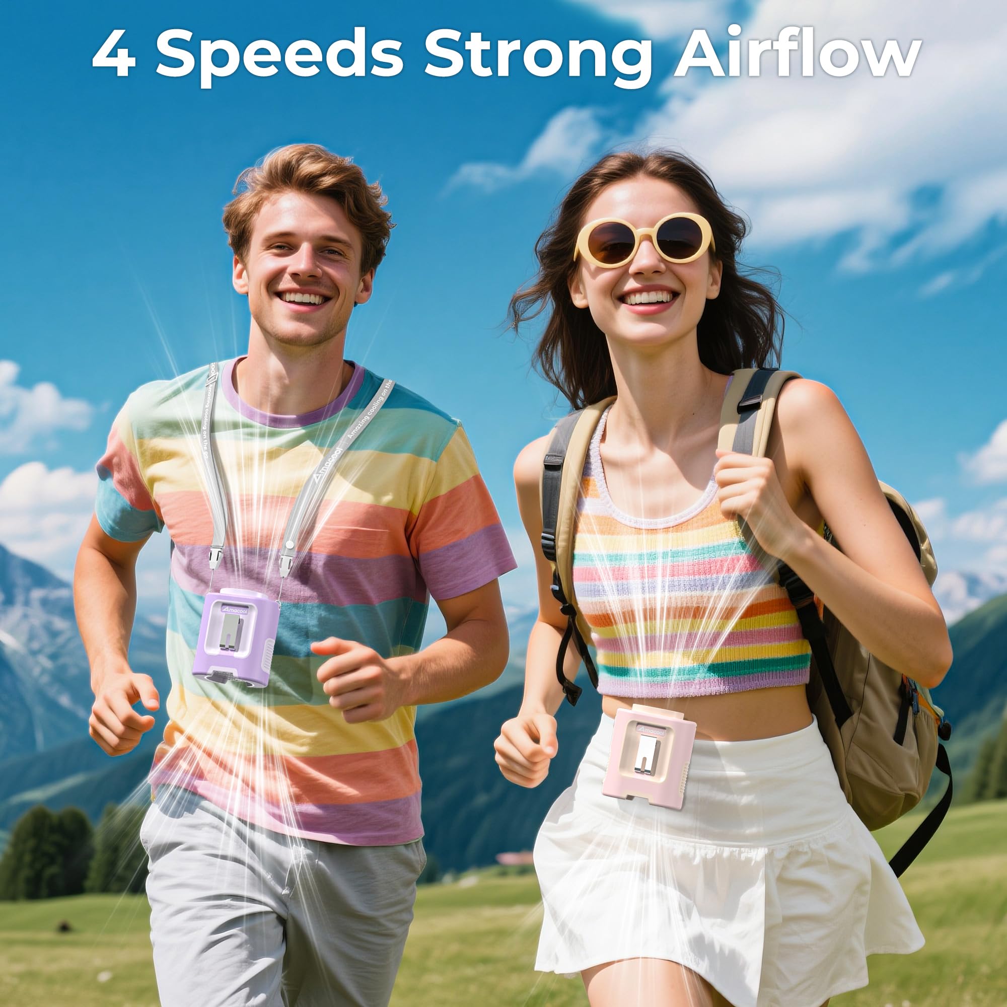 AMACOOL Portable Waist Fan Clip On, MAX 40H Work Time, 10000mAh Rechargeable Wearable Shirt Fan with Light, 16000RPM Powerful 5 Speed Belt Fans Personal Cooling Fans for Outdoor Jobsite Camping Travel