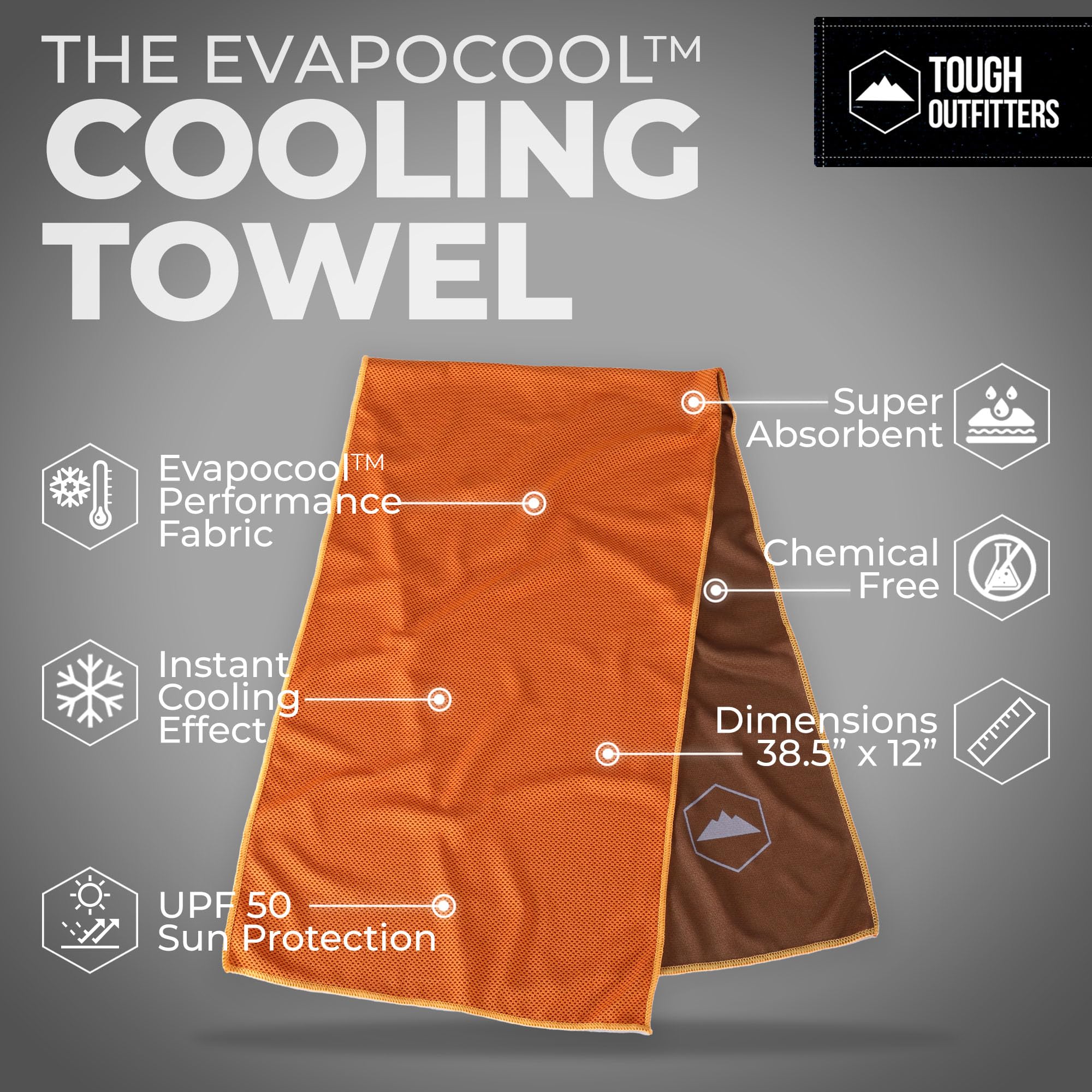 Tough Outdoors Cooling Towels for Neck Face - Neck Cooling Towel for Hot Weather Yoga Sports Golf Sweat - Instant Cold Towel