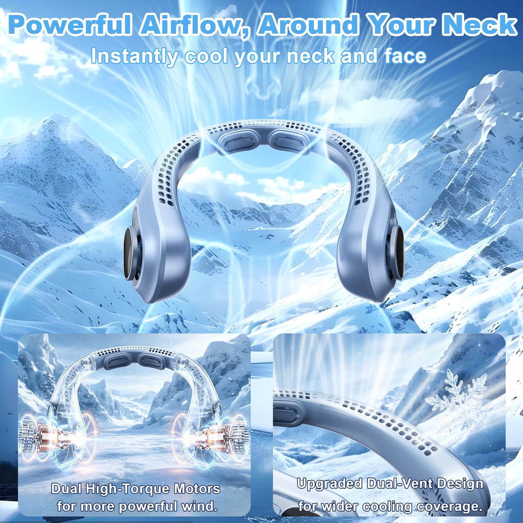 Portable Neck Fan Rechargeable - [with LED Display] 5 Speeds, 5000 mAh Battery Operated Wearable Personal Cooling Bladeless Fan for Outdoor Travel, Gifts for Men Women Kids,Gray