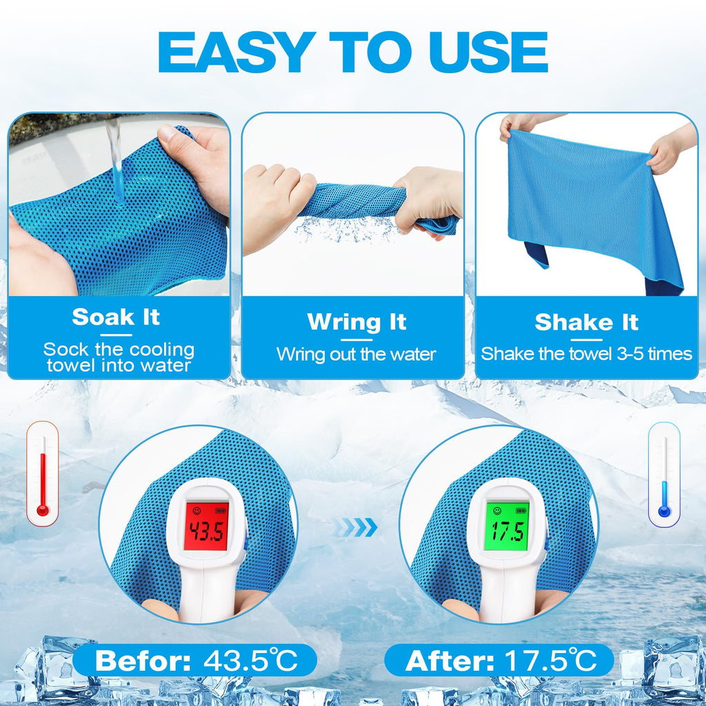 MENOLY 10 Pack Cooling Towels, 40"x12" Cooling Towels for Neck and Face with Breathable Carrying Bags,Soft Microfiber Instant Cooling Rags, Gym Workout Sweat Towel for Sports, Yoga, Camping, Running