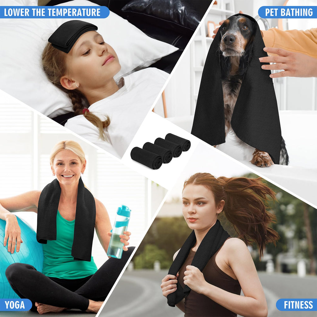 Hemndic 4 Pack Cooling Towels (40"x12"), Soft Breathable Cooling Towels for Neck and Face, Microfiber Workout Towels for Yoga, Golf, Running, Hiking & More Activities
