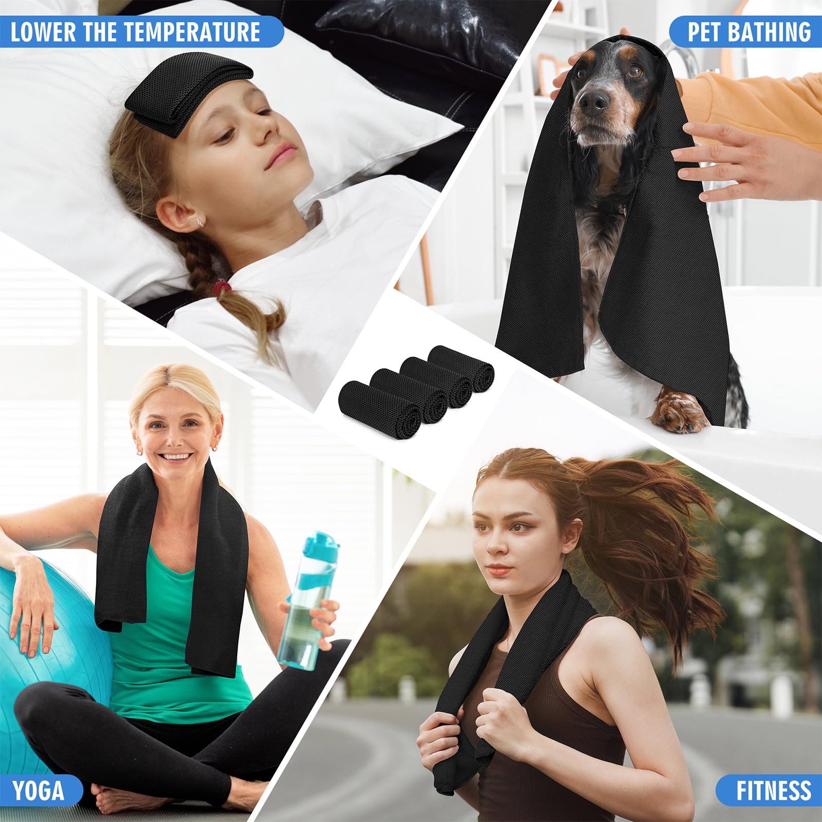Hemndic 4 Pack Cooling Towels (40"x12"), Soft Breathable Cooling Towels for Neck and Face, Microfiber Workout Towels for Yoga, Golf, Running, Hiking & More Activities