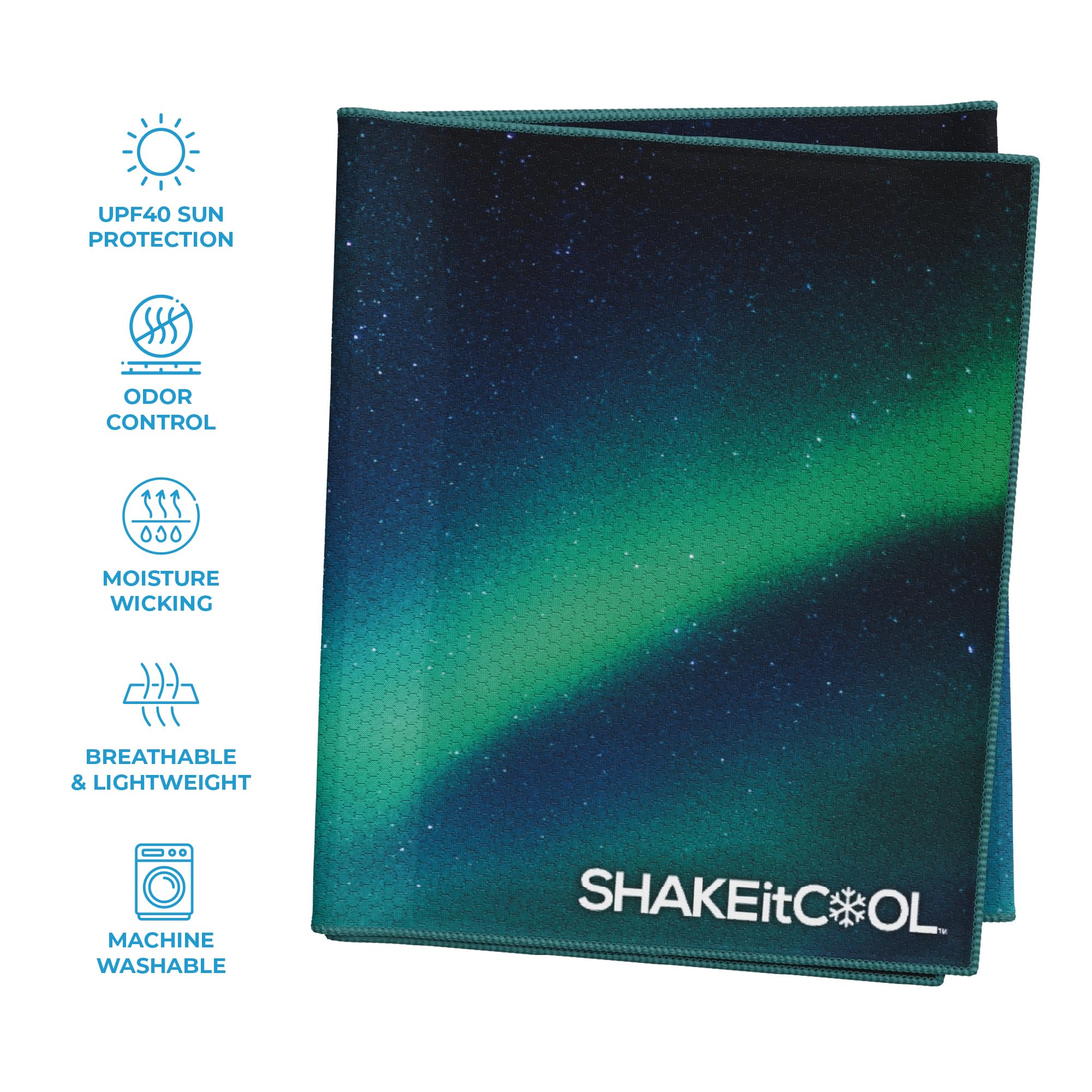 SHAKEitCOOL Extended Size Cooling Towel – Be Cool in Style - Heat Relief, Soft, Lightweight, Sun Protection, Easy Clean - Perfect for Biking, Hiking, Running, Yoga, Golf - Blue Purple Wave M