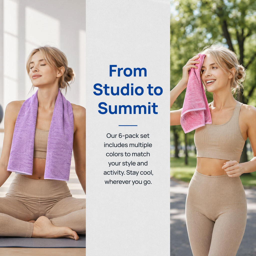 6 Pack Cooling Towel, Ice Towel for Neck, Soft Breathable Microfiber Towel, Hyper-Evaporative Cooling Towels for Yoga Sports Gym Running Workout Camping Outdoor Activities (3black+3grey)