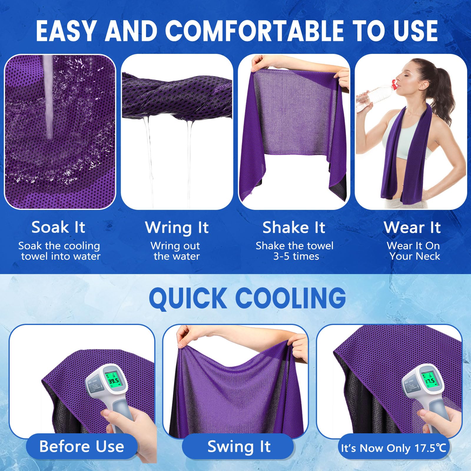 Hosuly 1000 Pack Cooling Towels Bulk 40 x 12 Inch Large Chilly Breathable Sweat Sports Cold Towels Sublimation Microfiber Ice Neck Rag for Hot Weather Workout Gym Team Gift (Dark Blue)