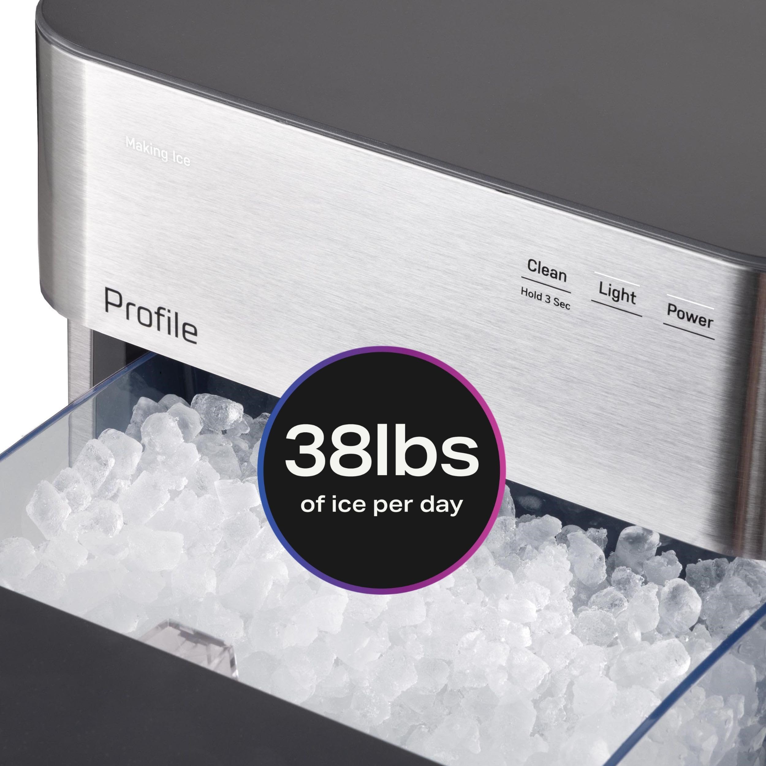 GE Profile Opal Ultra, Countertop Nugget Ice Maker, 1 Gal XL Side Tank, *Amazon Exclusive*, 38 lbs/Day, Pebble Pellet Crushed Ice Machine, WiFi Black Stainless Steel