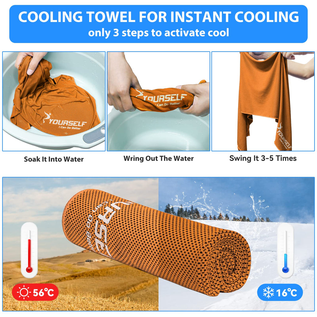 SYOURSELF Cooling Towel, Cooling Towels for Neck,40" x 12"Ice Towel for Instant Cooling Relief, Soft Breathable Chilly Towel, Perfect Yoga, Golf, Sports, Gym, Workout, Athletes Towel (1PC-Orange)