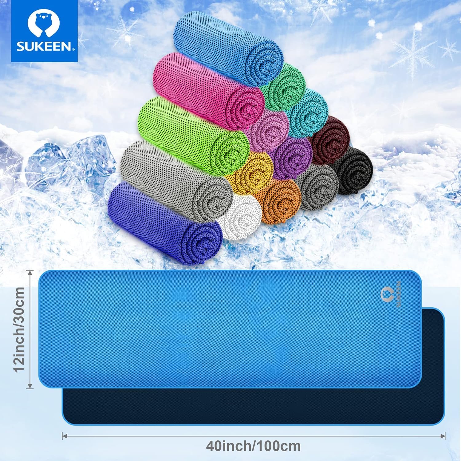 Sukeen Cooling Towel for Neck and Face (40"x12"), Microfiber Bulk Cooling Towels for Athletes Cooling Neck Wraps Instant Cooling Towels for Yoga,Gym,Golf,Running,Fitness and Workout
