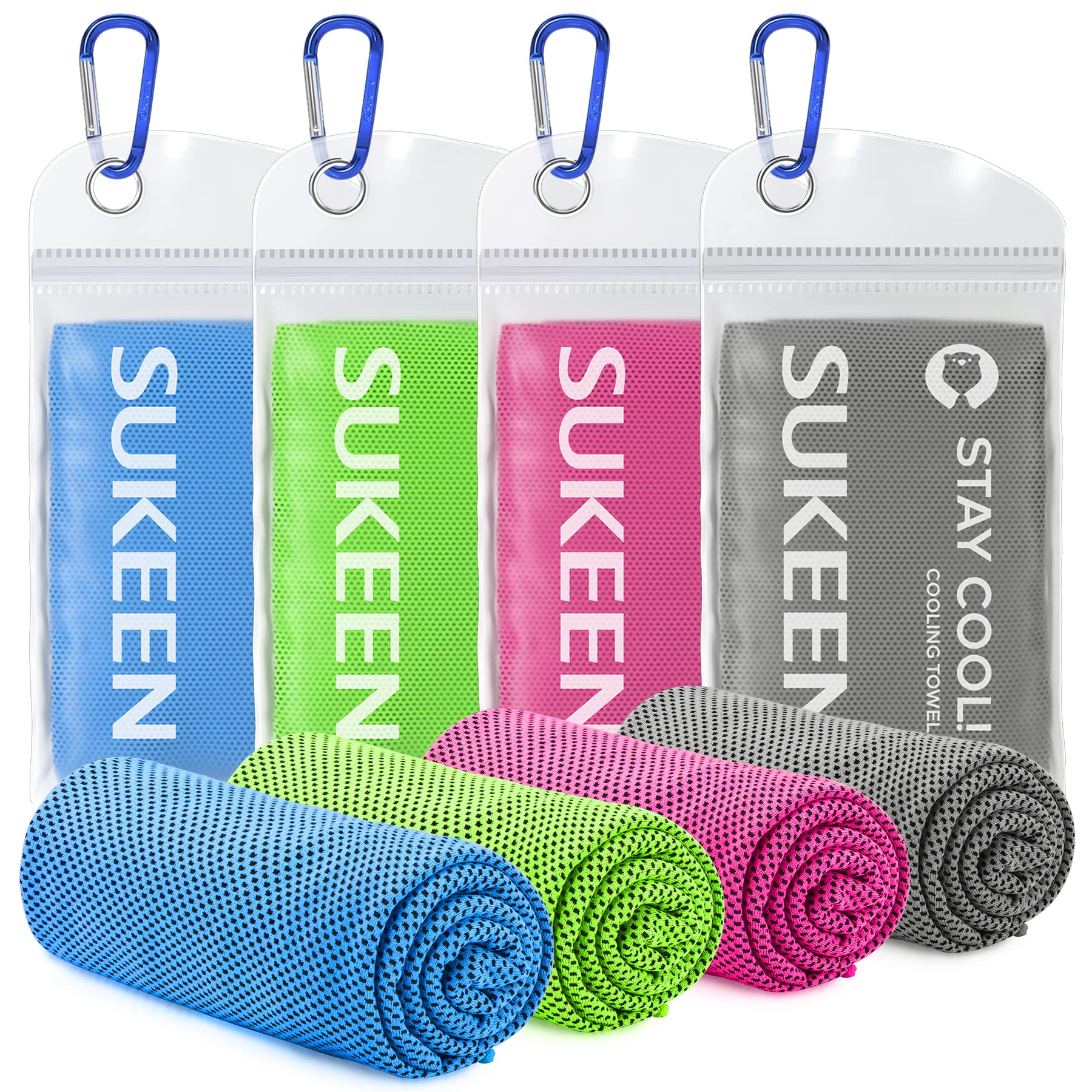 Sukeen 4Pack Cooling Towel (40"x12"),Ice Towel,Soft Breathable Chilly Towel,Microfiber Towel for Yoga,Sport,Running,Gym,Workout,Camping,Fitness,Workout & More Activities