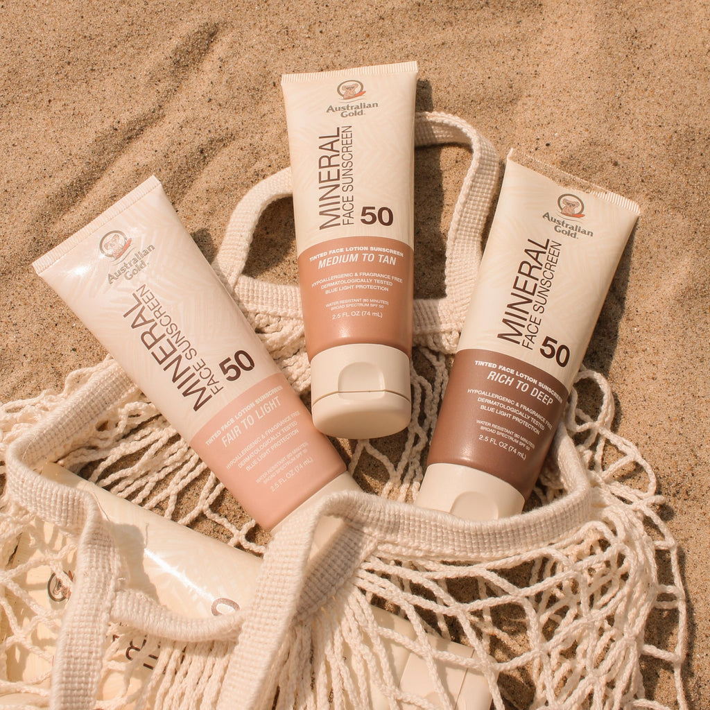 Australian Gold SPF 50 Tinted Mineral Face Sunscreen, Medium to Tan, 2.5 fl oz, Broad Spectrum, Non-Greasy BB Cream with Blue Light & Sun Protection, 4% Zinc Oxide & Titanium Dioxide, Hypoallergenic