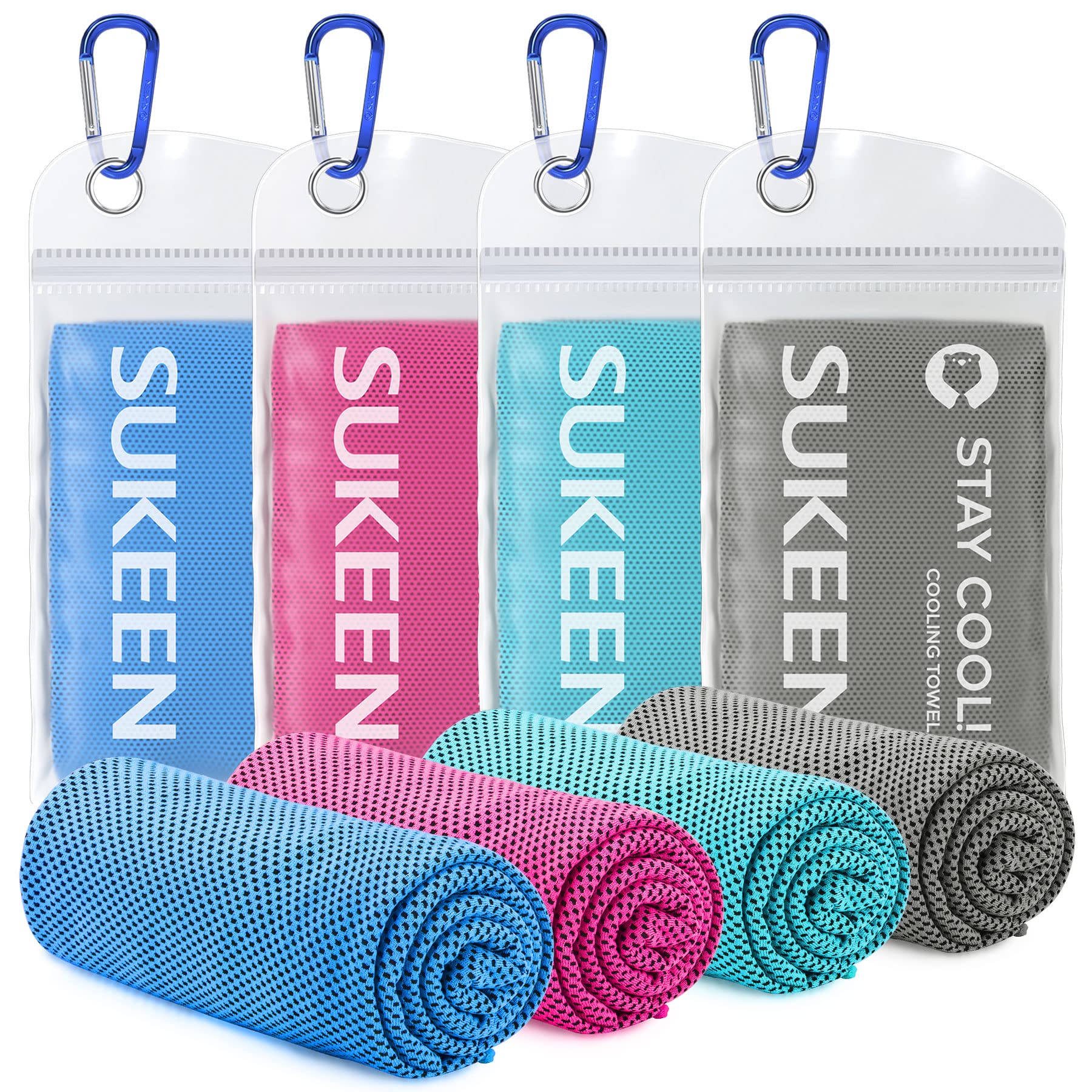 Sukeen 4 Pack Cooling Towels for Hot Weather 40"x12", Gym Towels for Men and Women, Soft Breathable Workout Towels for Yoga, Running, Sport, & More