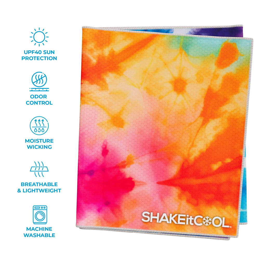 SHAKEitCOOL Extended Size Cooling Towel – Be Cool in Style - Heat Relief, Soft, Lightweight, Sun Protection, Easy Clean - Perfect for Biking, Hiking, Running, Yoga, Golf - Blue Purple Wave M