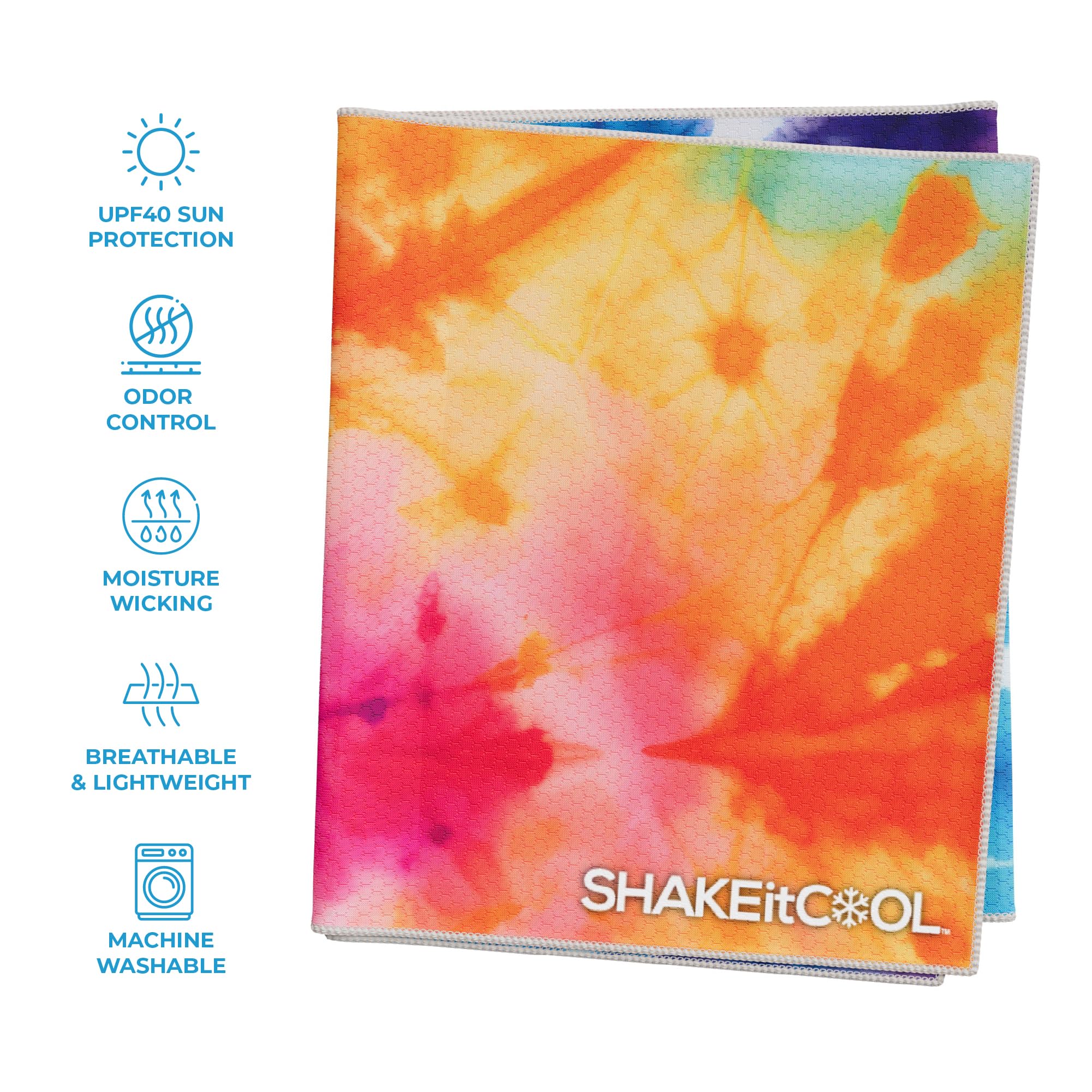 SHAKEitCOOL Extended Size Cooling Towel – Be Cool in Style - Heat Relief, Soft, Lightweight, Sun Protection, Easy Clean - Perfect for Biking, Hiking, Running, Yoga, Golf - Blue Purple Wave M
