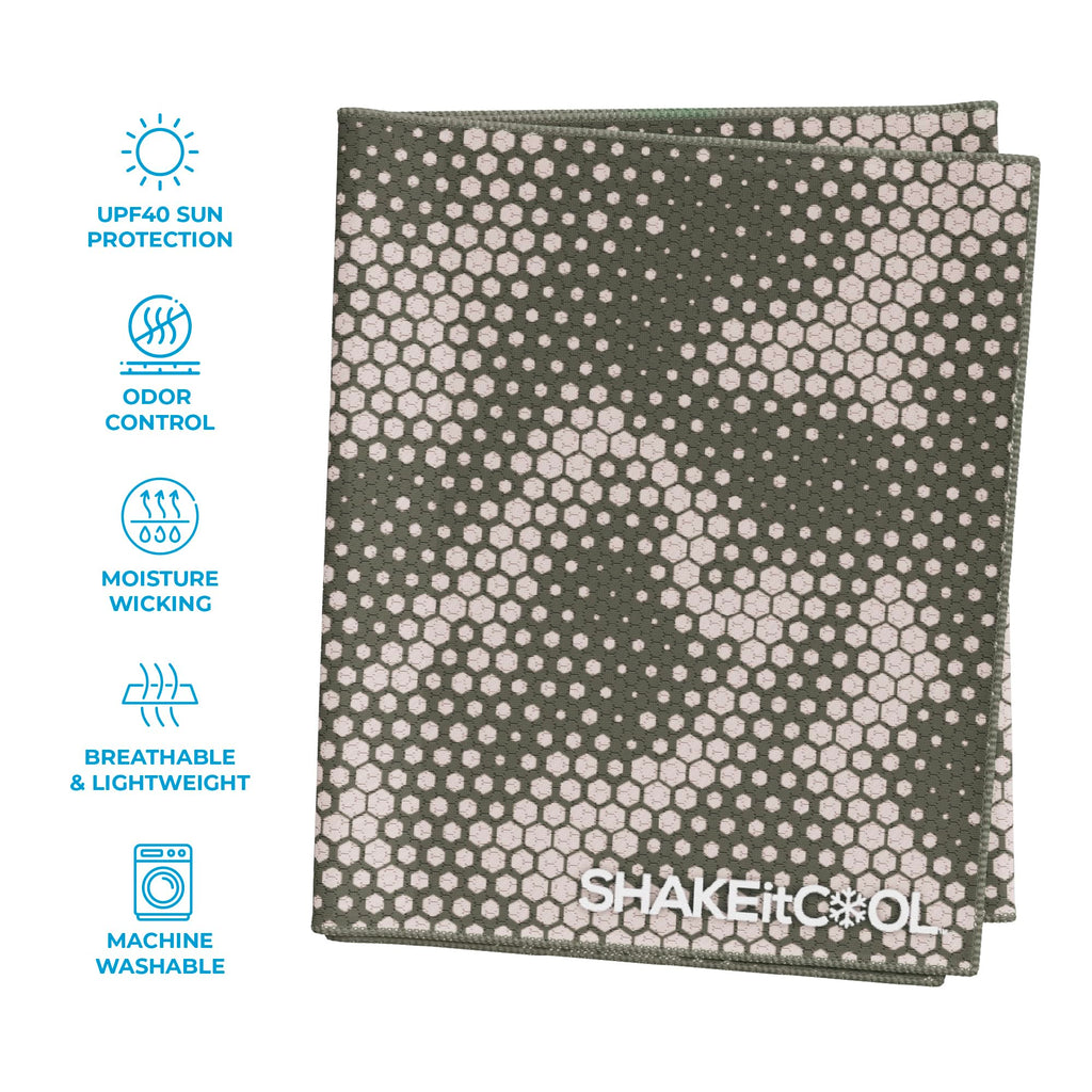 SHAKEitCOOL Extended Size Cooling Towel – Be Cool in Style - Heat Relief, Soft, Lightweight, Sun Protection, Easy Clean - Perfect for Biking, Hiking, Running, Yoga, Golf - Blue Purple Wave M
